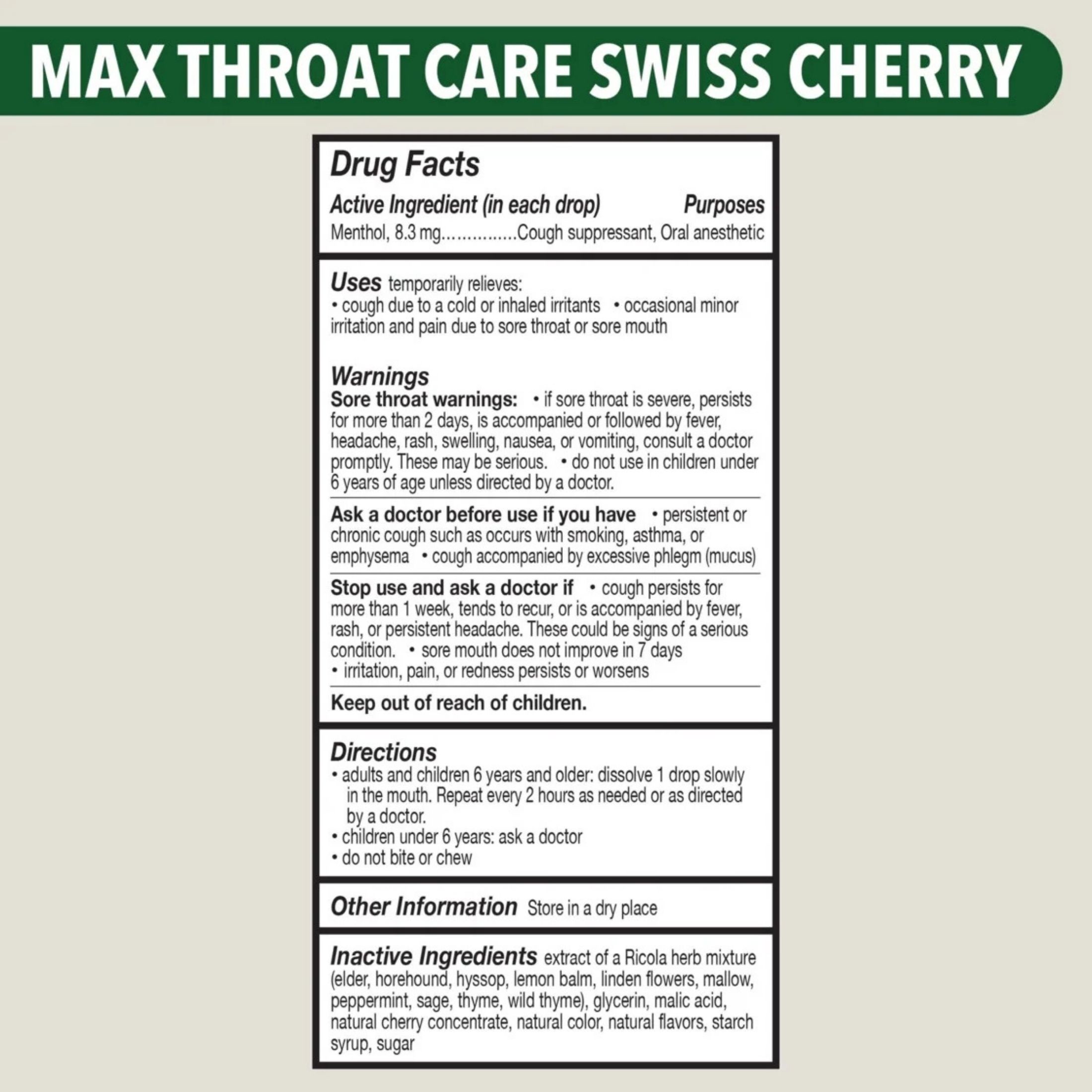 Ricola Max Throat Care Swiss Cherry Cough Drops