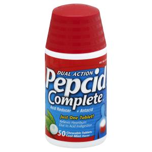 Pepcid Complete, Acid Reducer + Antacid, Dual Action, Chewable Tablets, Cool Mint Flavor