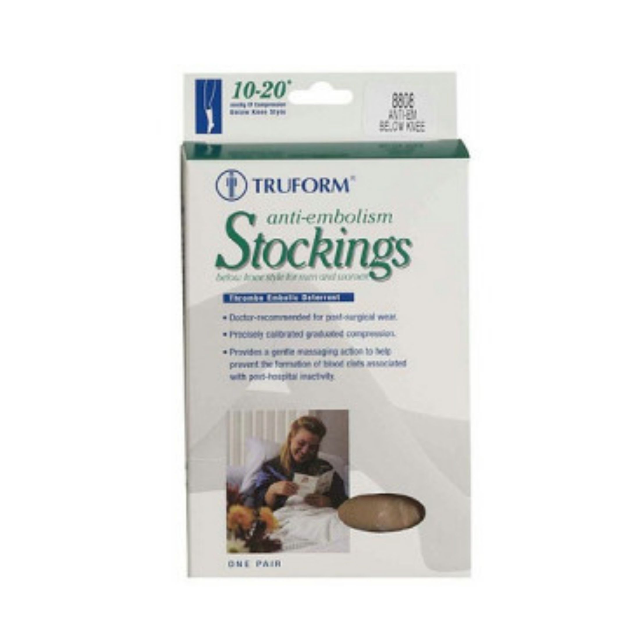 Truform Anti-Embolism Stocking, Below Knee Closed Toe Style Medium, White