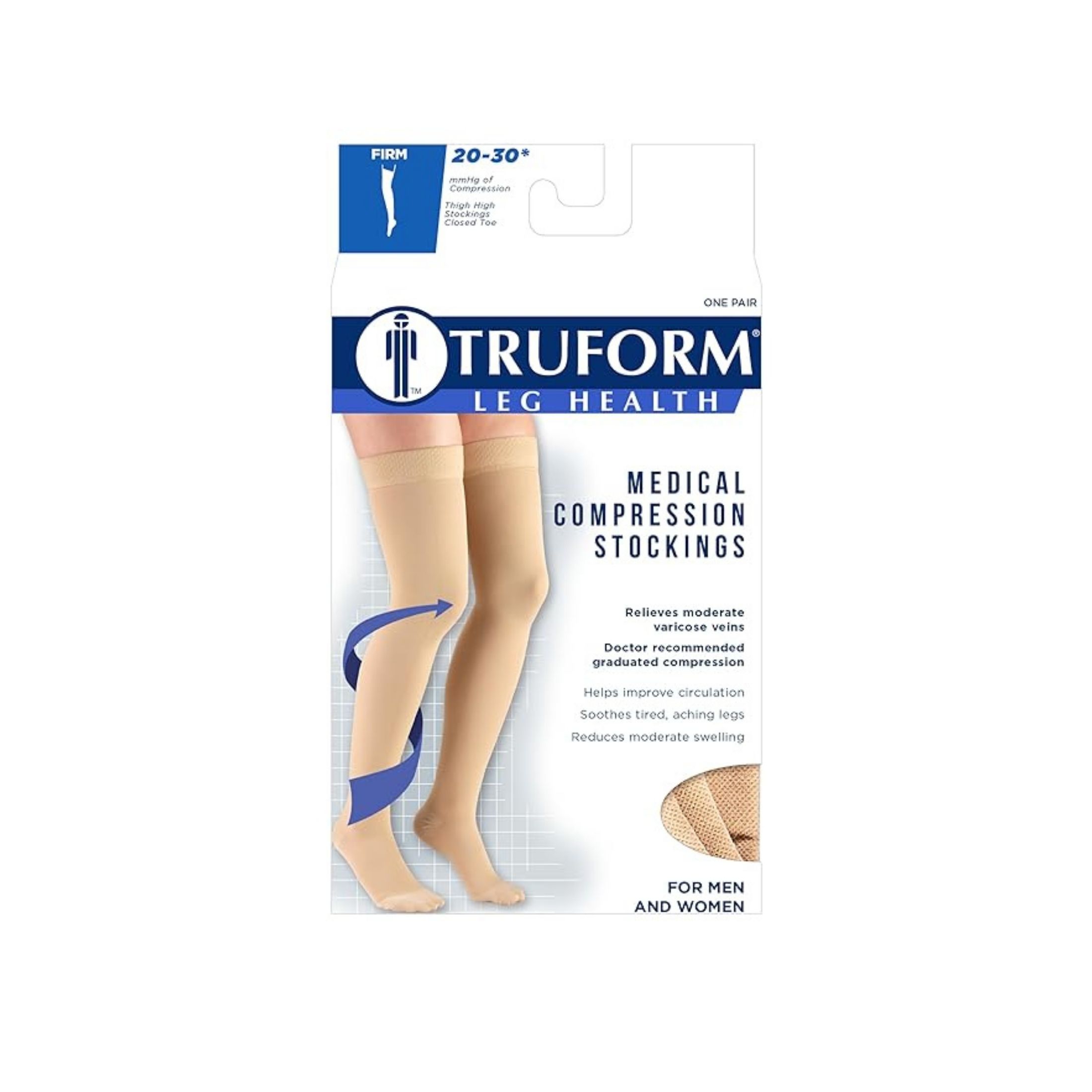 Truform 20-30 mmHg Of Compression Thigh High Closed Toe- Beige