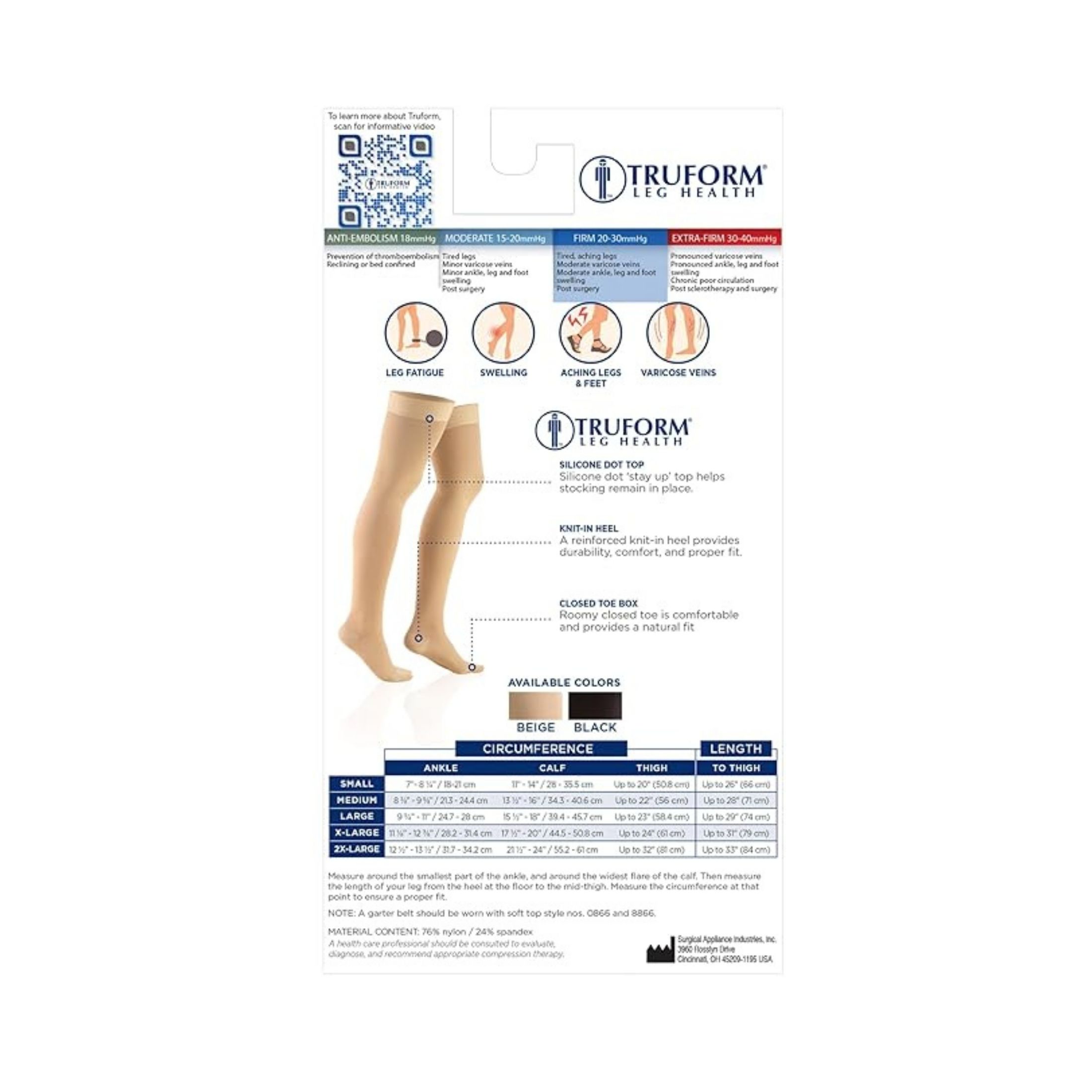 Truform 20-30 mmHg Of Compression Thigh High Closed Toe- Beige
