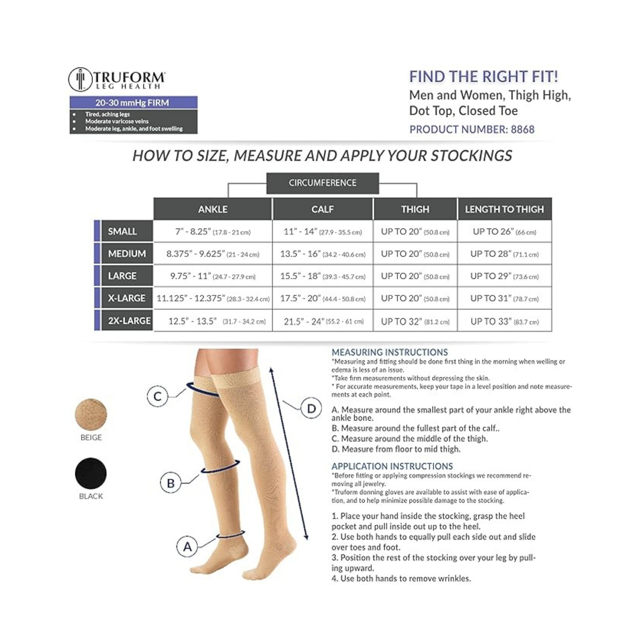 Truform 20-30 mmHg Of Compression Thigh High Closed Toe- Beige