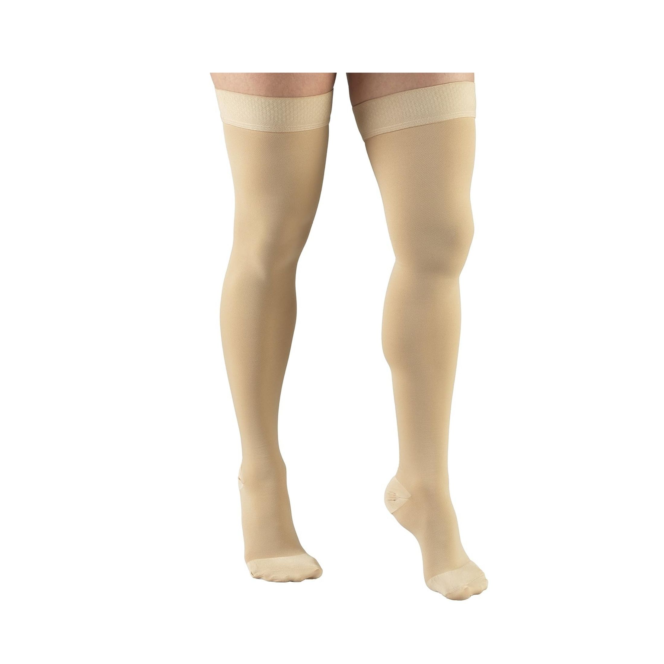 Stockings, Thigh High, Closed Toe, Dot Top: 20-30 mmHg, Beige, Medium