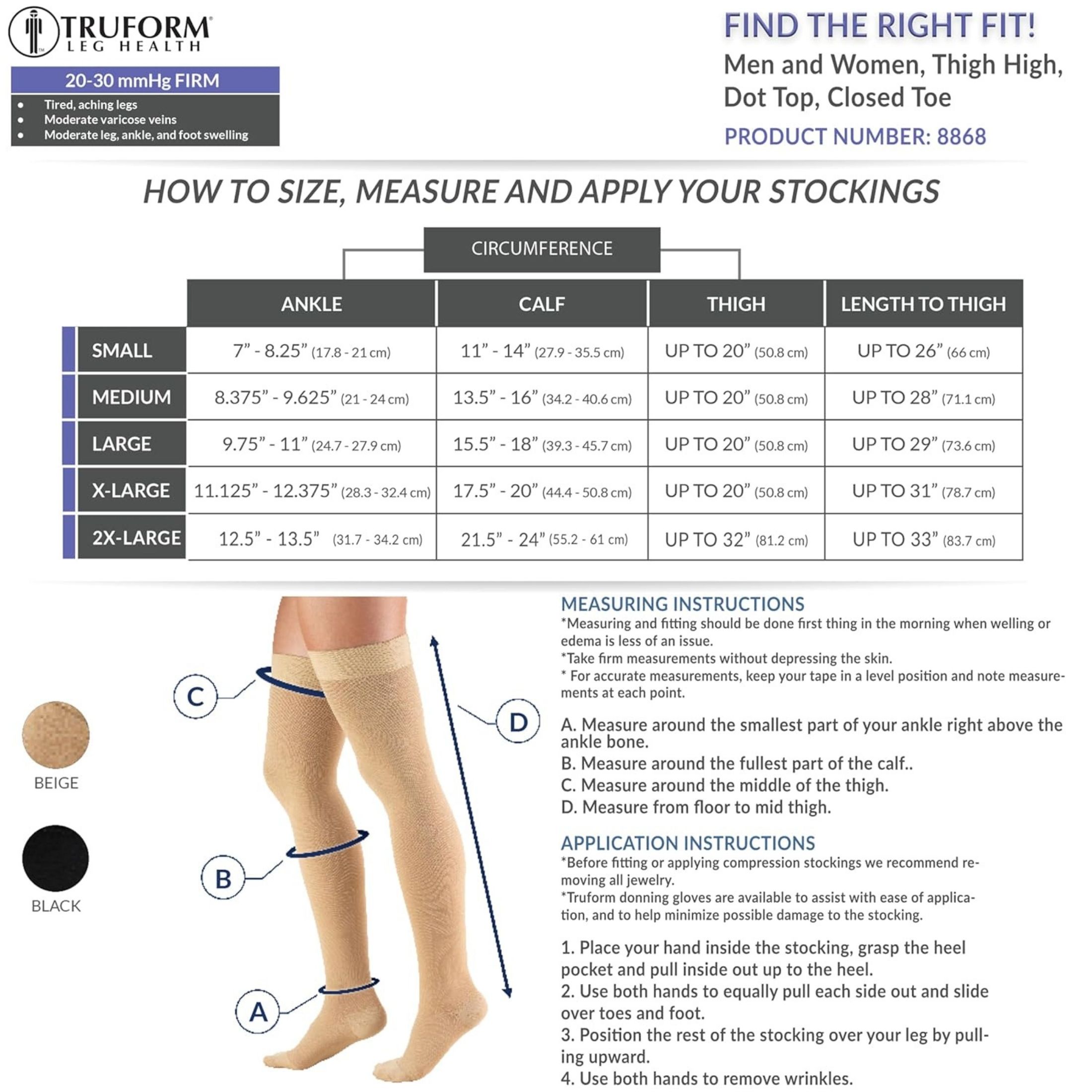 Stockings, Thigh High, Closed Toe, Dot Top: 20-30 mmHg, Beige, Medium