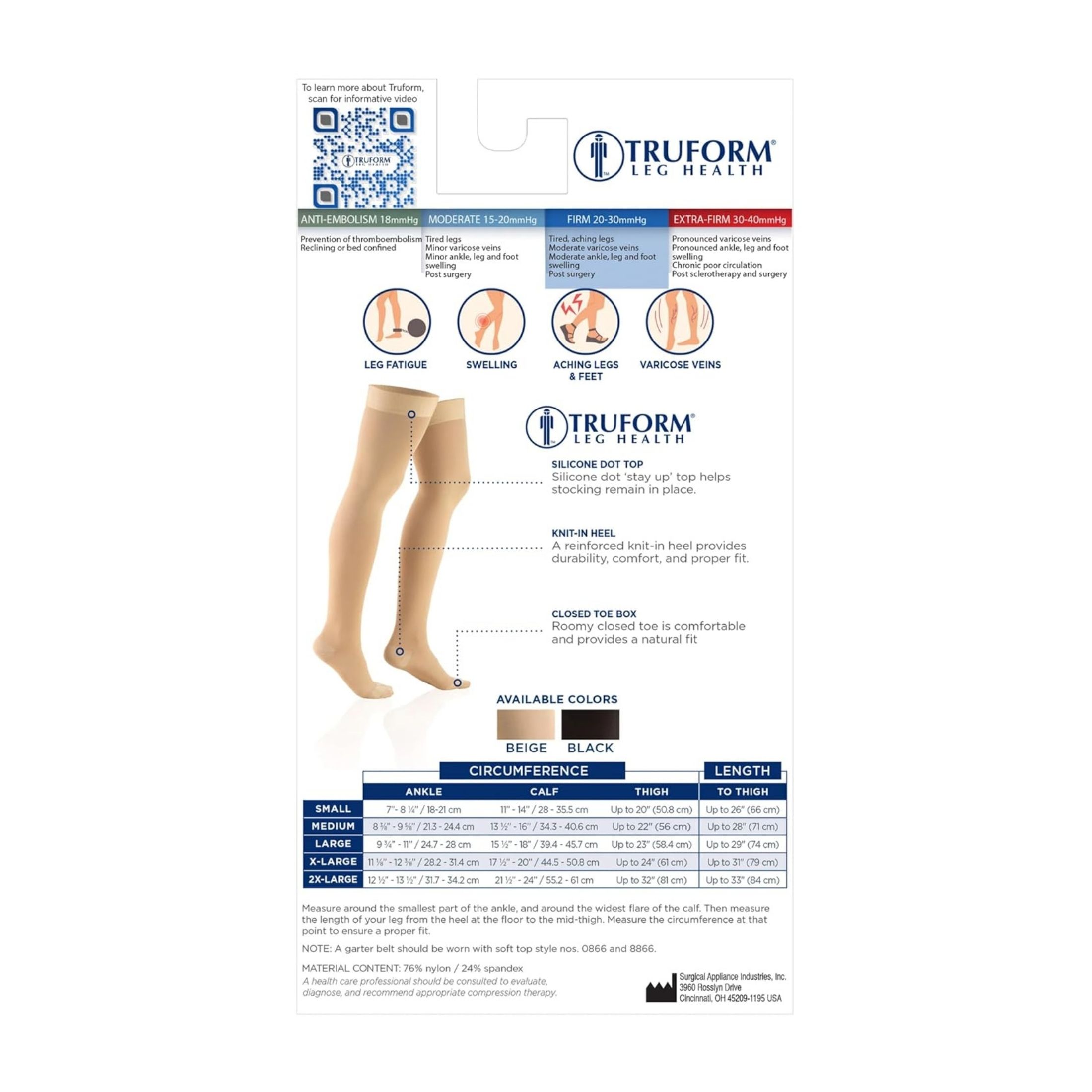 Stockings, Thigh High, Closed Toe, Dot Top: 20-30 mmHg, Beige, Medium