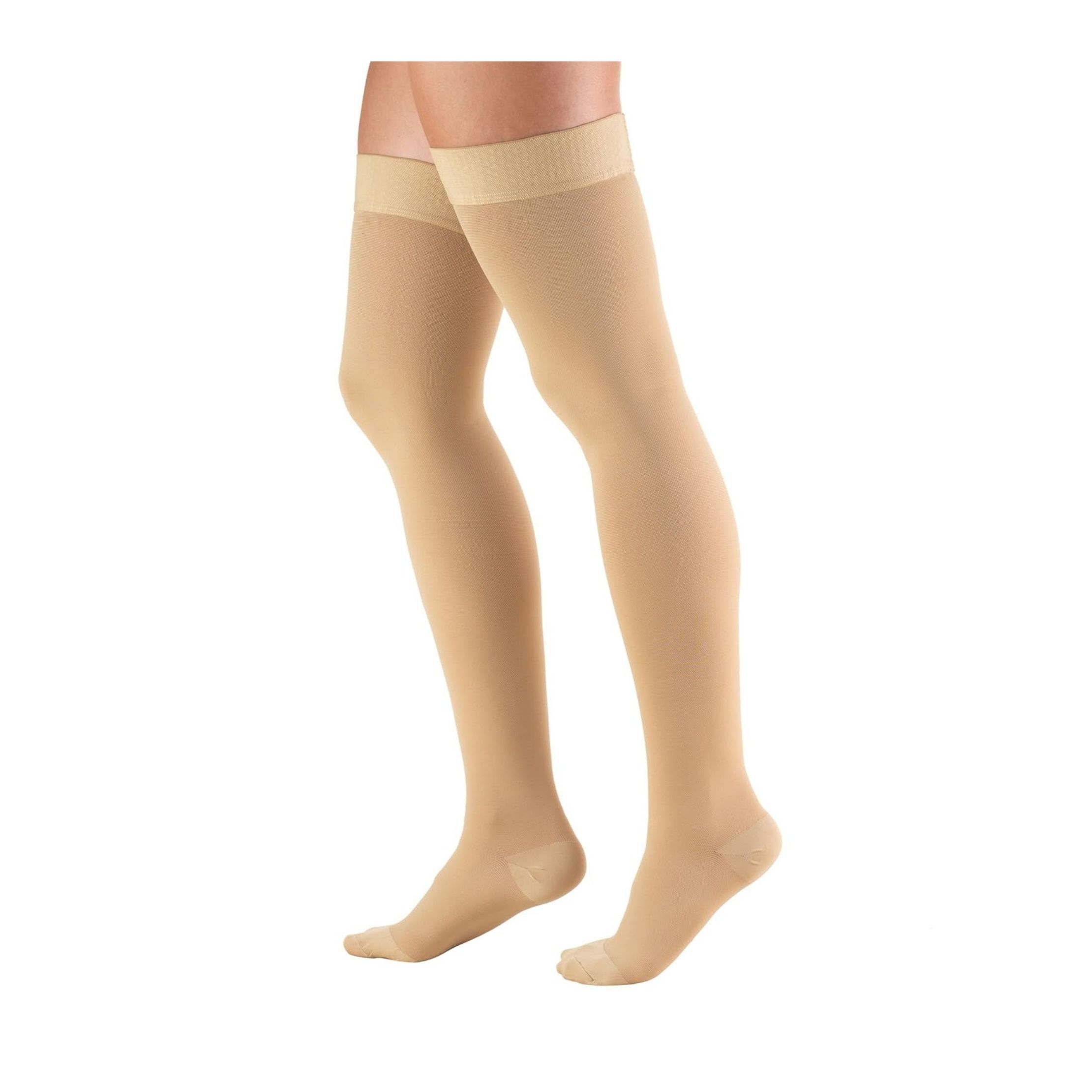 Stockings, Thigh High, Closed Toe, Dot Top: 20-30 mmHg, Beige, Medium