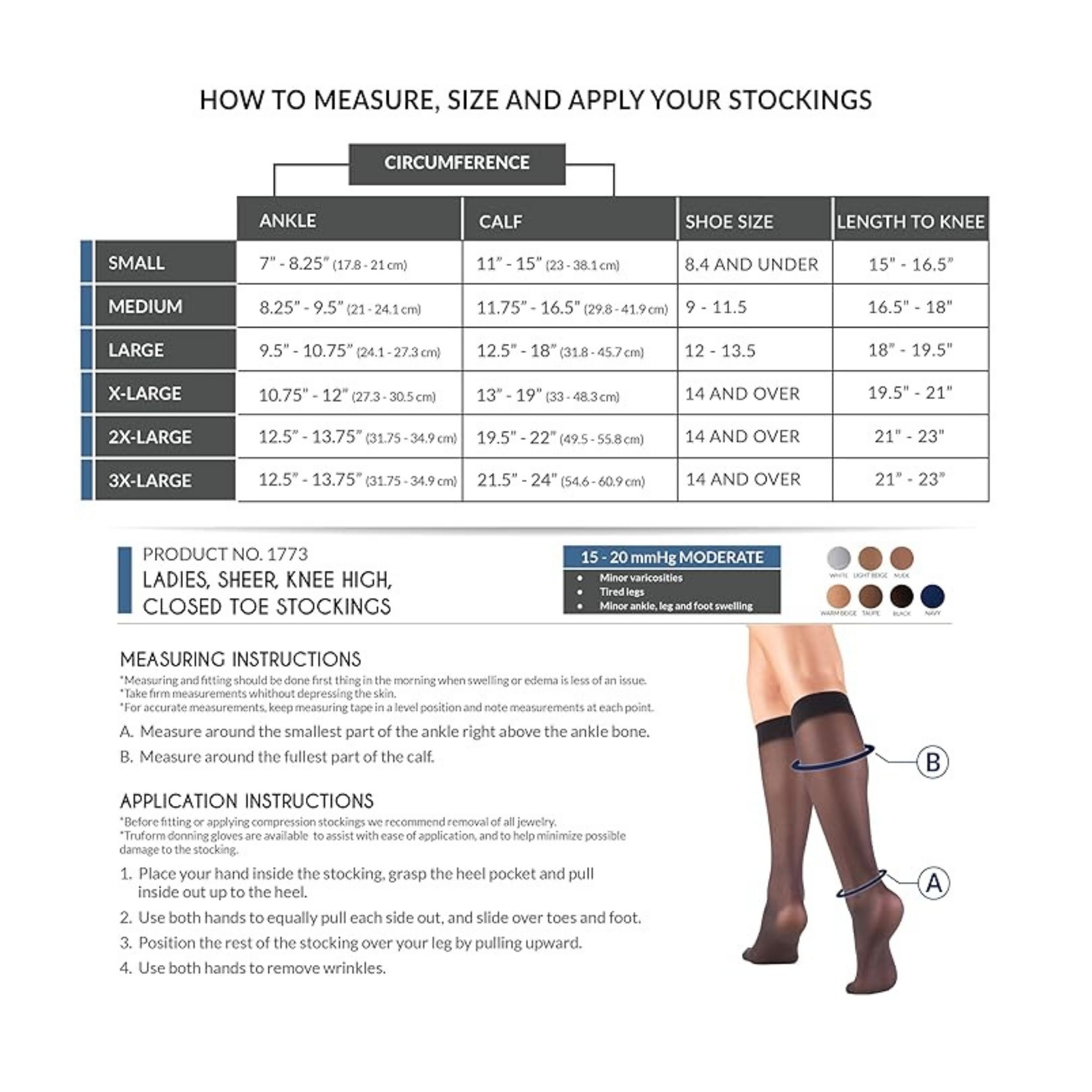 Truform Women’s Stockings, Knee High, Sheer: 15-20 MmHg, L, NUDE (1773ND-L)
