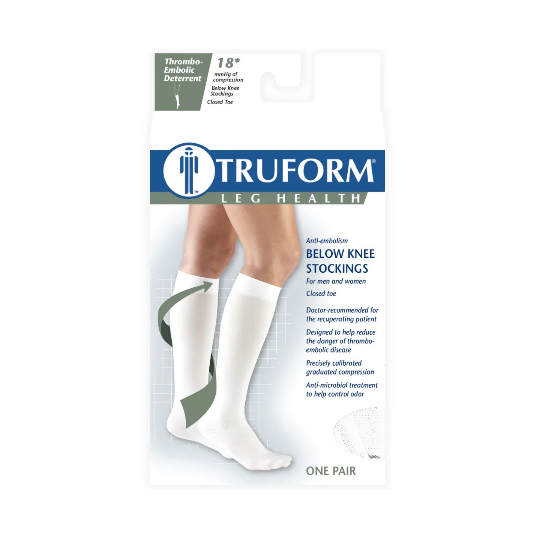Truform Anti-Embolism Stocking, Below Knee Closed Toe Style Large, White