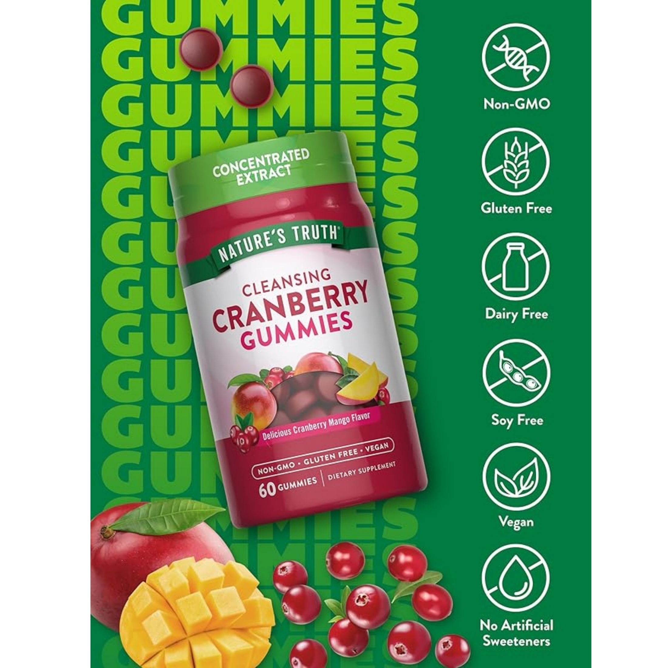 Nature's Truth Cranberry, Cleansing, Gummies, Natural Cranberry Mango Flavor
