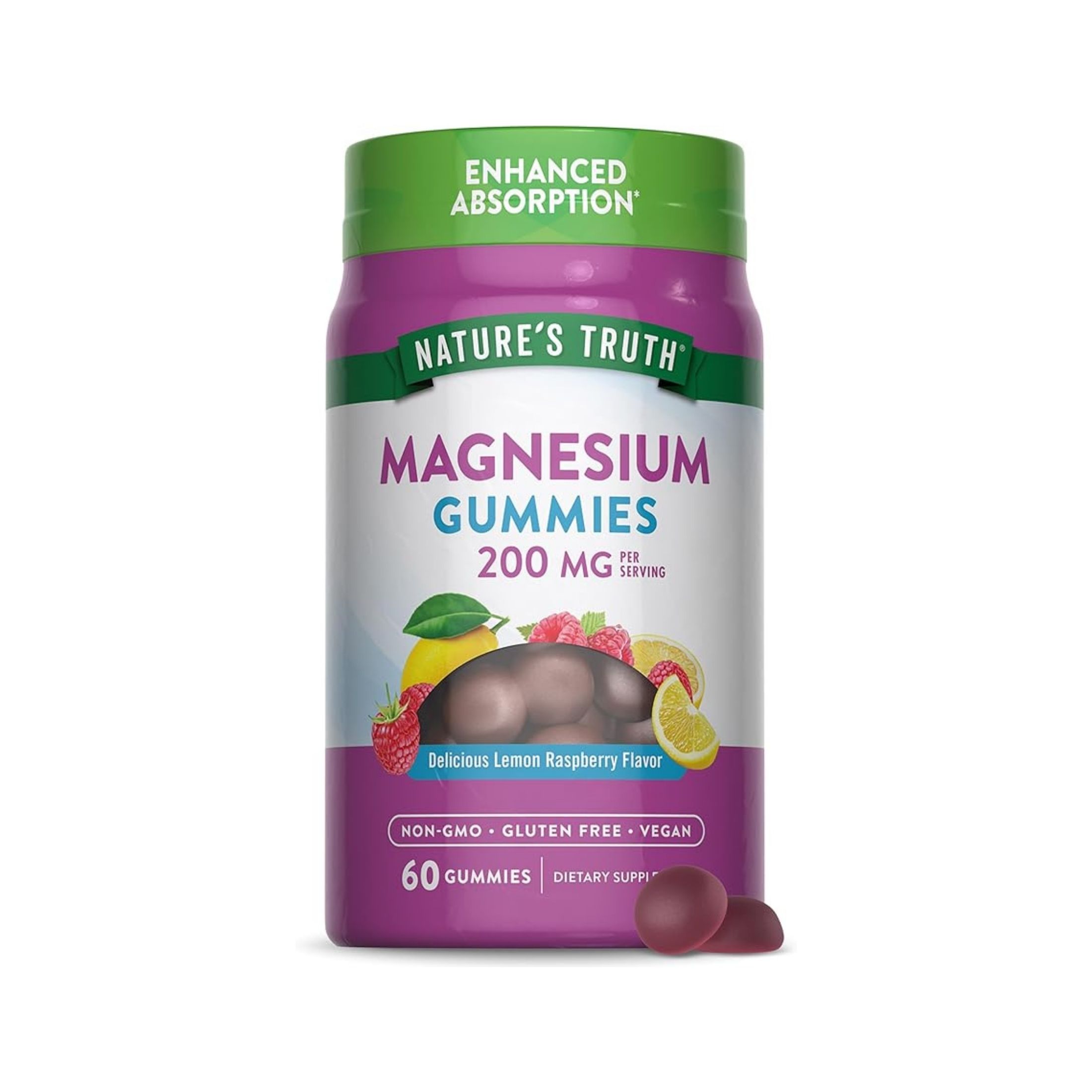 Nature's Truth Enhanced Absorption Magnesium 200 Mg Vegan Gummies, Natural Lemon Raspberry