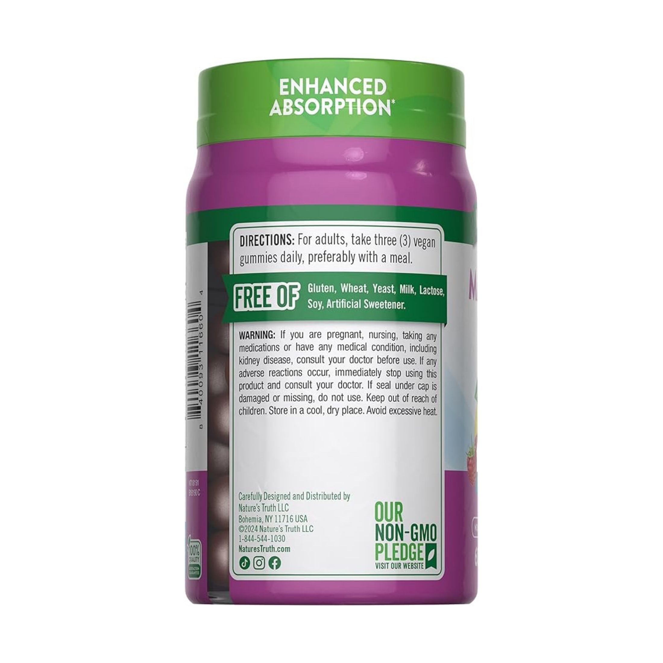 Nature's Truth Enhanced Absorption Magnesium 200 Mg Vegan Gummies, Natural Lemon Raspberry