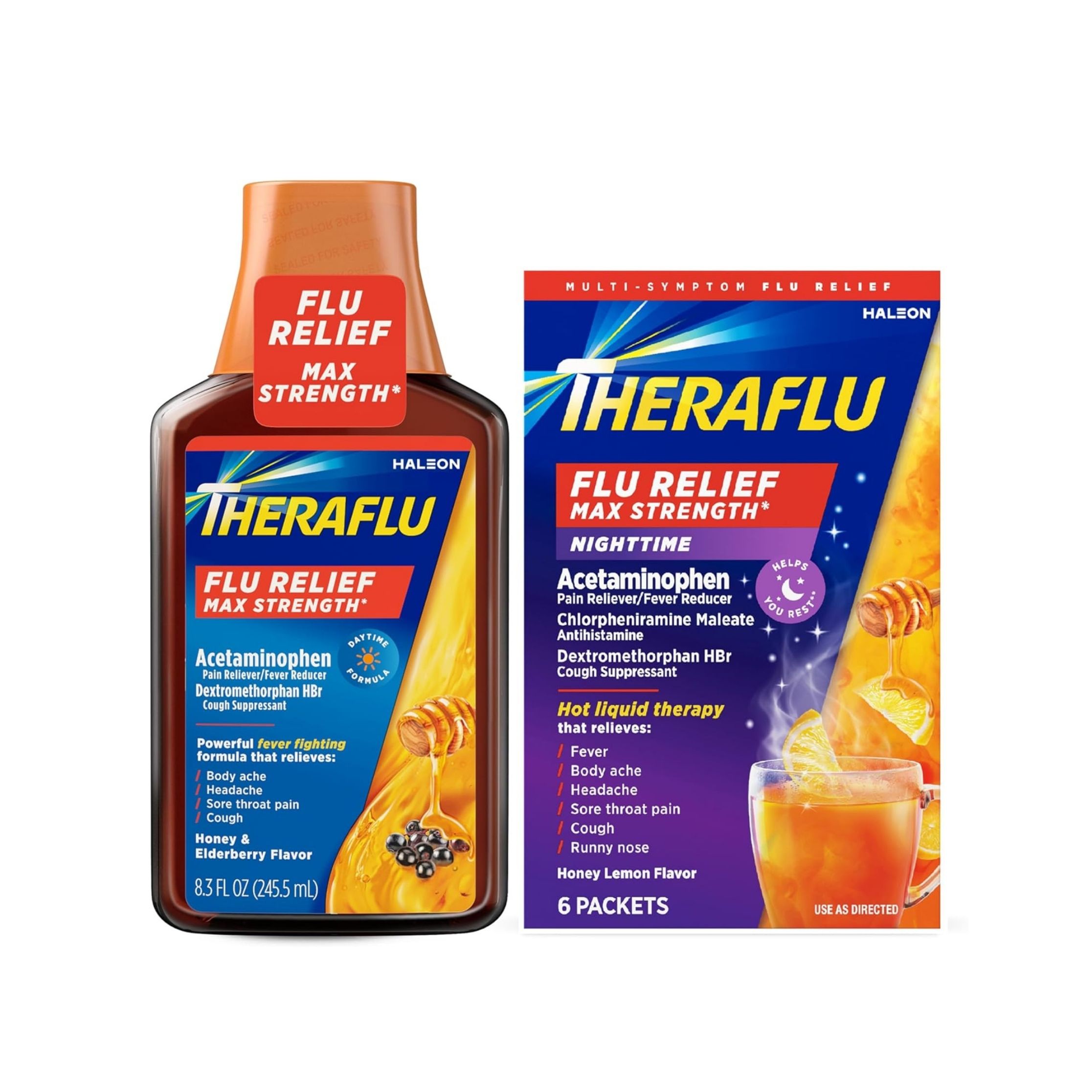 Theraflu Relief, Nighttime, Max Strength, Honey & Elderberry Flavor 8.3 Fl Oz