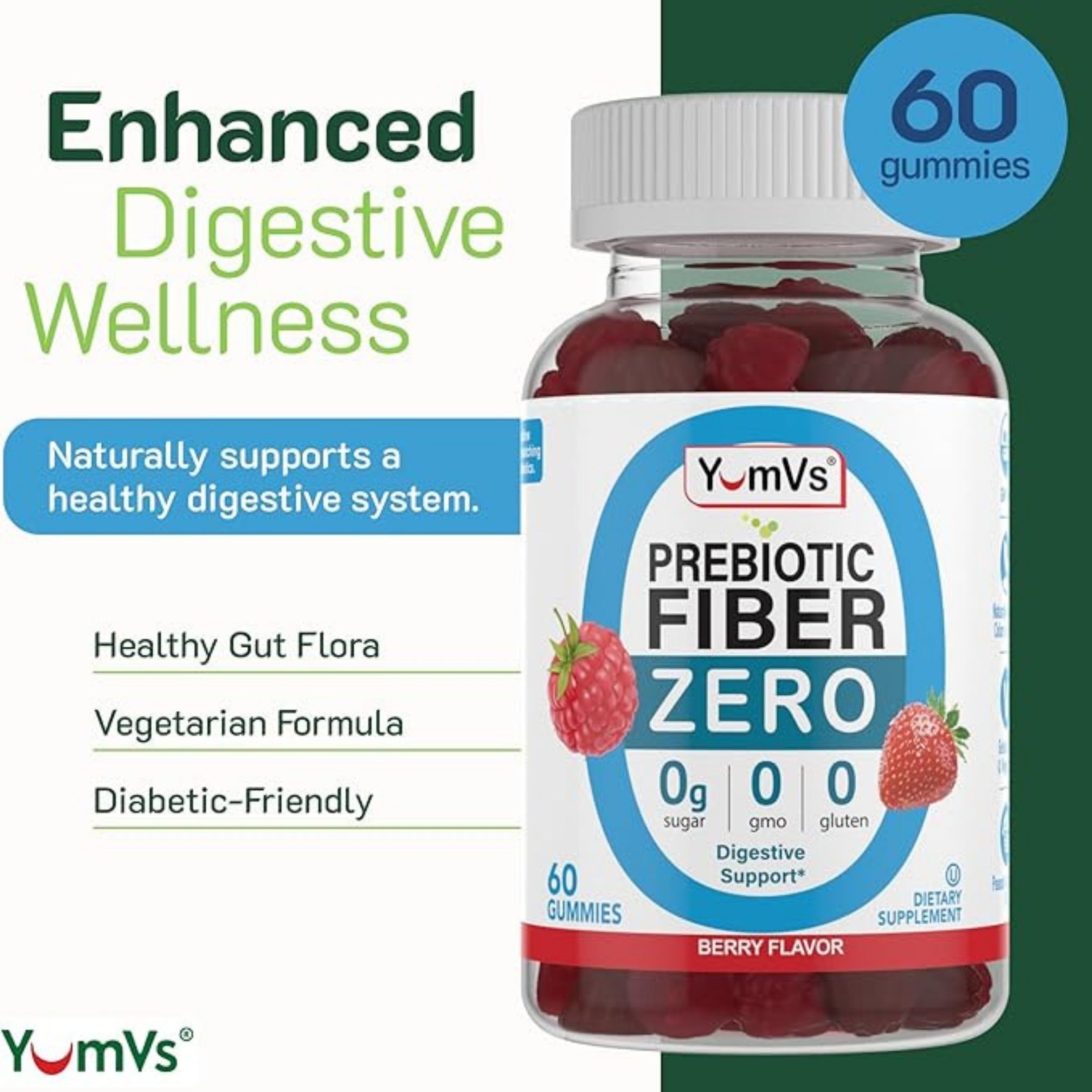 Yum Vs Prebiotic Fiber, Zero, Gummies, Berry Flavors