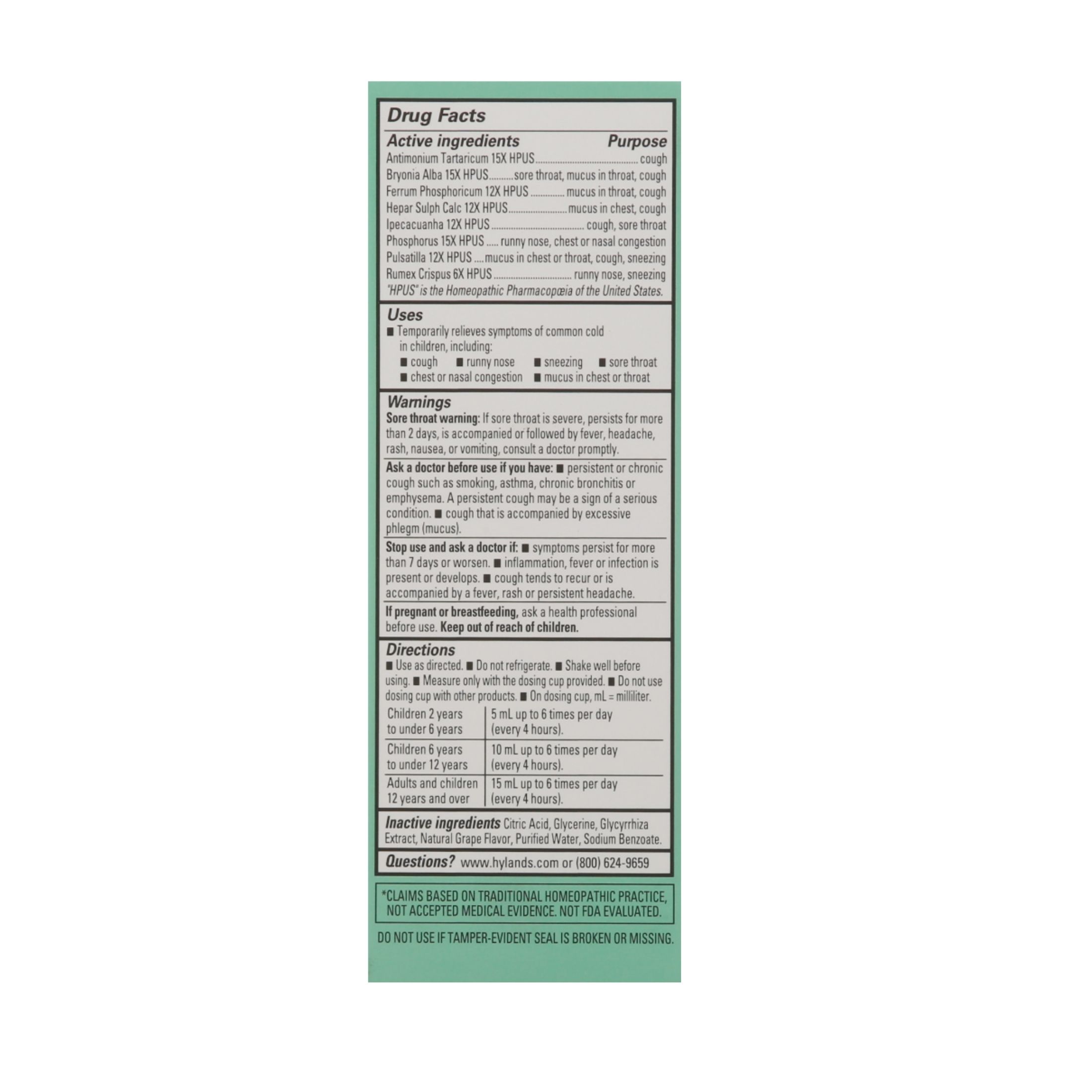 Hyland's Naturals Cough & Mucus, Daytime, Kids, Natural Grape Flavor 4 Fl Oz