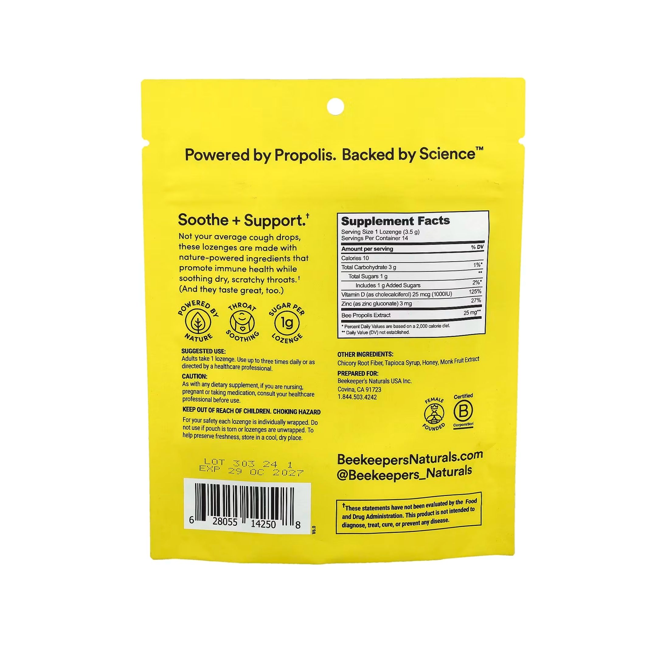 Beekeeper's Naturals B. Soothed Honey Lozenges