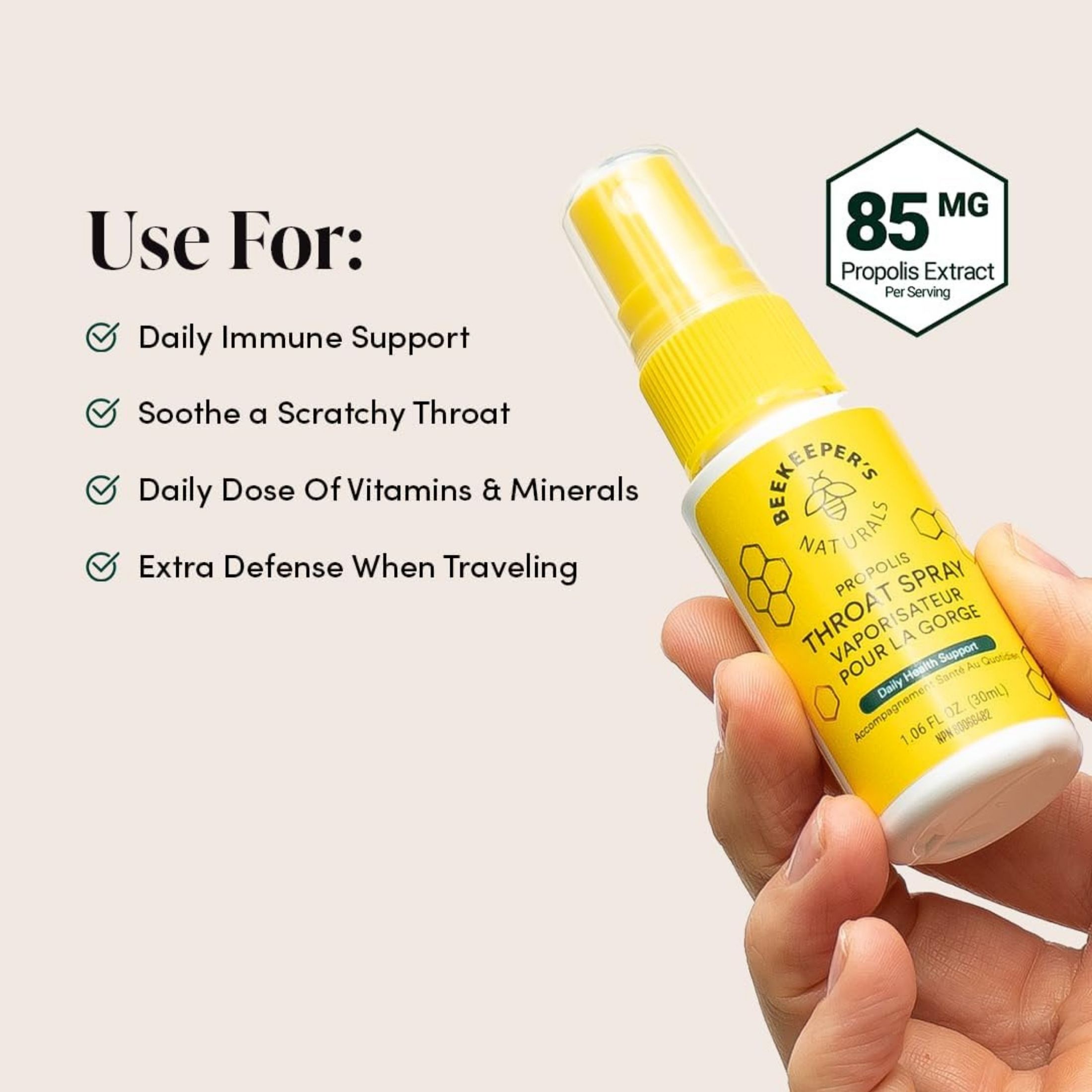 Beekeeper's Naturals Propolis Daily Throat Spray 85 Mg Immune Support