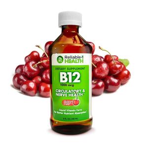 Reliable-1 Laboratories Liquid Vitamin B12 Daily Supplement 1000mcg For Adult Men & Women - Natural Cherry Flavor