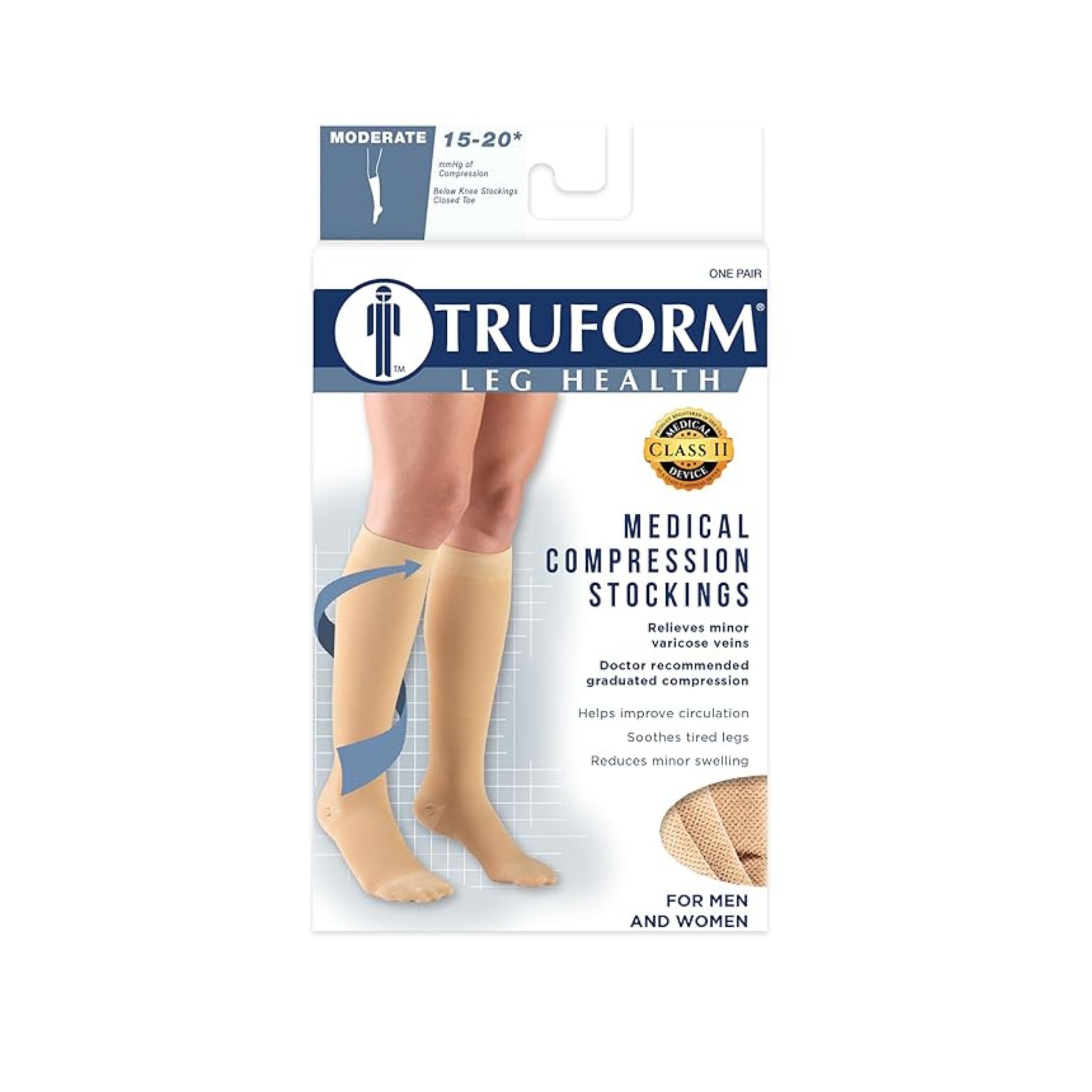 Truform 15-20 mmHg Compression Stockings For Men And Women, Knee High Length, Closed Toe, Black, Large