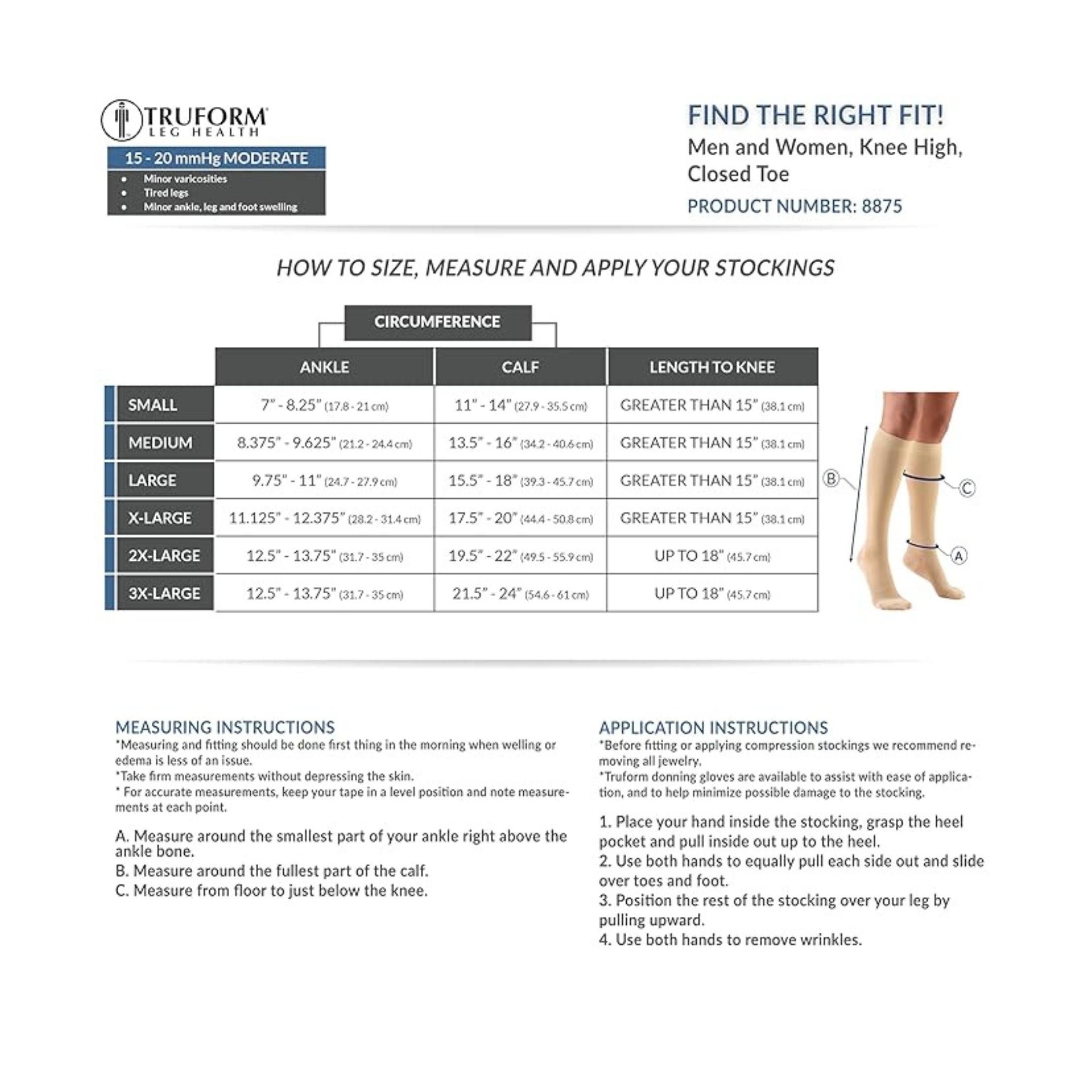 Truform 15-20 mmHg Compression Stockings For Men And Women, Knee High Length, Closed Toe, Black, Large