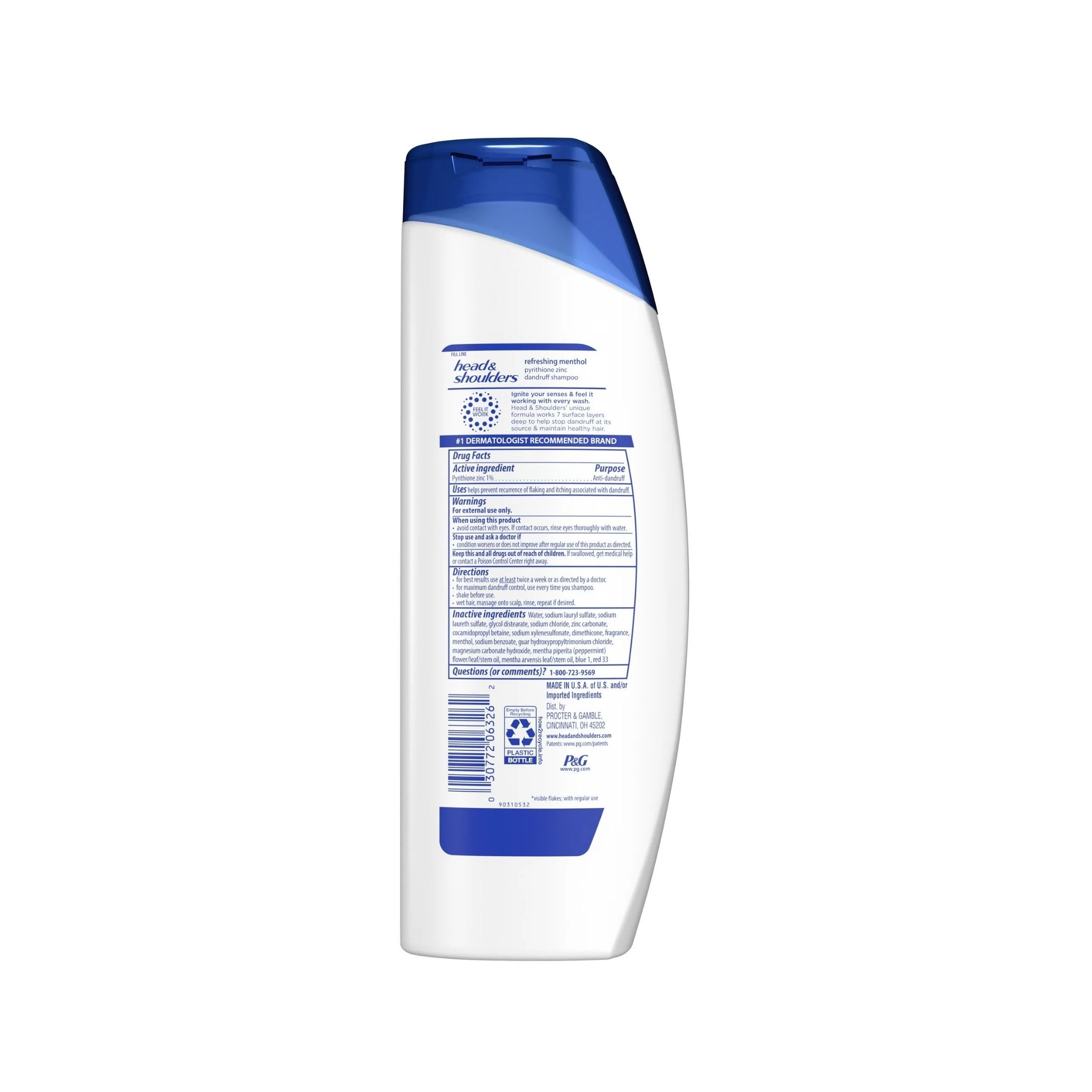 Head & Shoulders Mens Dandruff Shampoo, Refreshing Menthol, 12.5 Oz