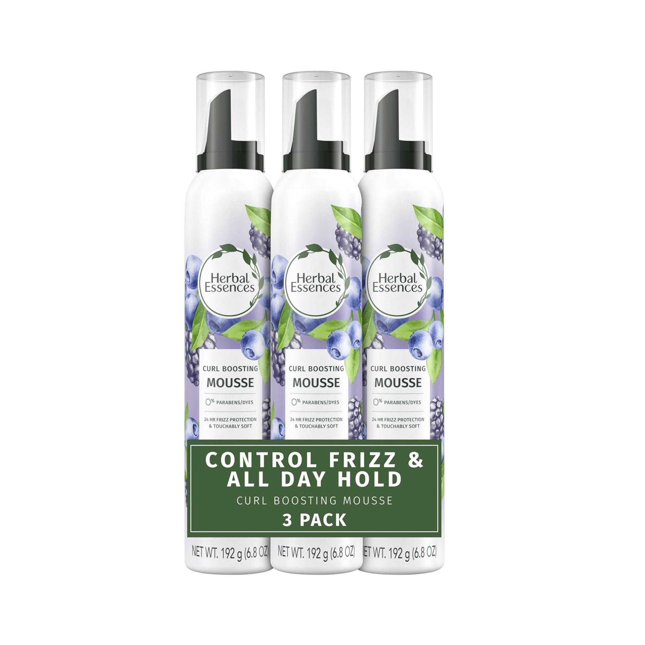 Herbal Essences Curl Boosting Mousse, Frizz Control For Curly & Wavy Hair, Long-Lasting Hold With Berry Scent, Paraben & Dye-Free, Cruelty-Free, 6.8 Fl Oz Each