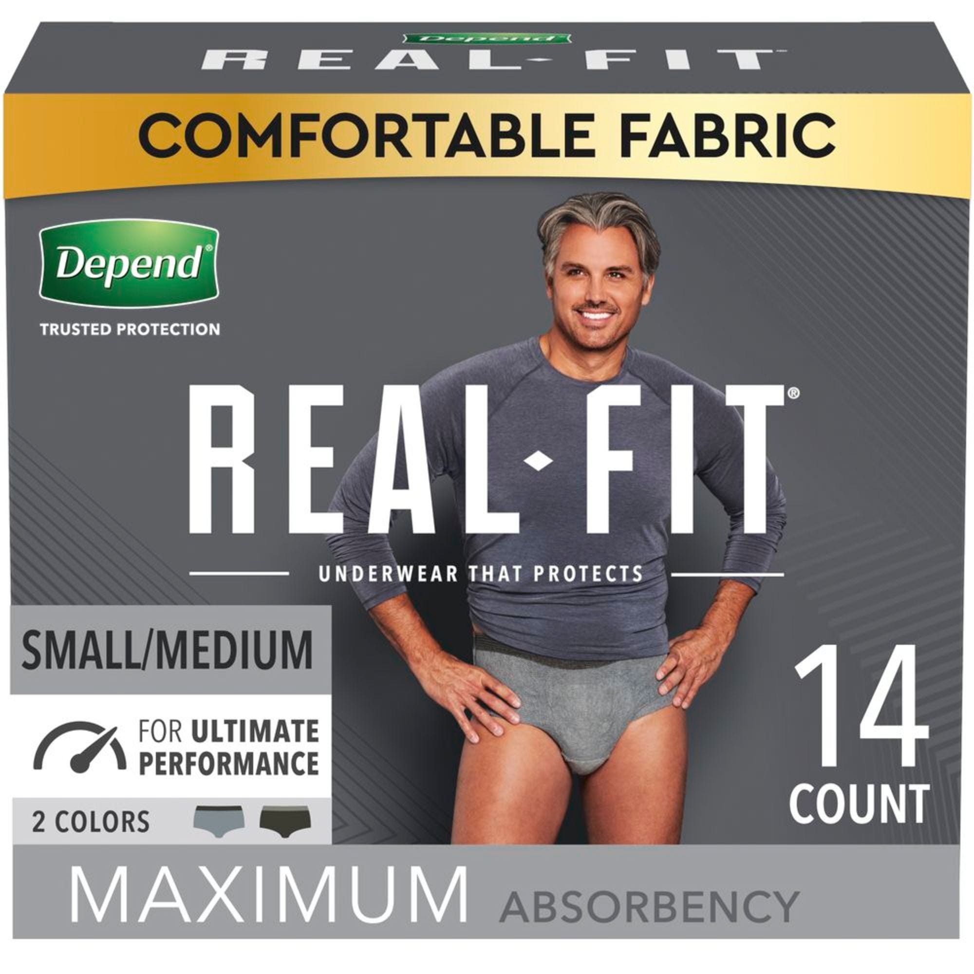 Depend Real Fit Incontinence Underwear For Men - Maximum Absorbency - Black/Gray