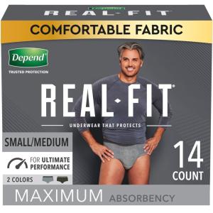 Depend Real Fit Incontinence Underwear For Men - Maximum Absorbency - Black/Gray