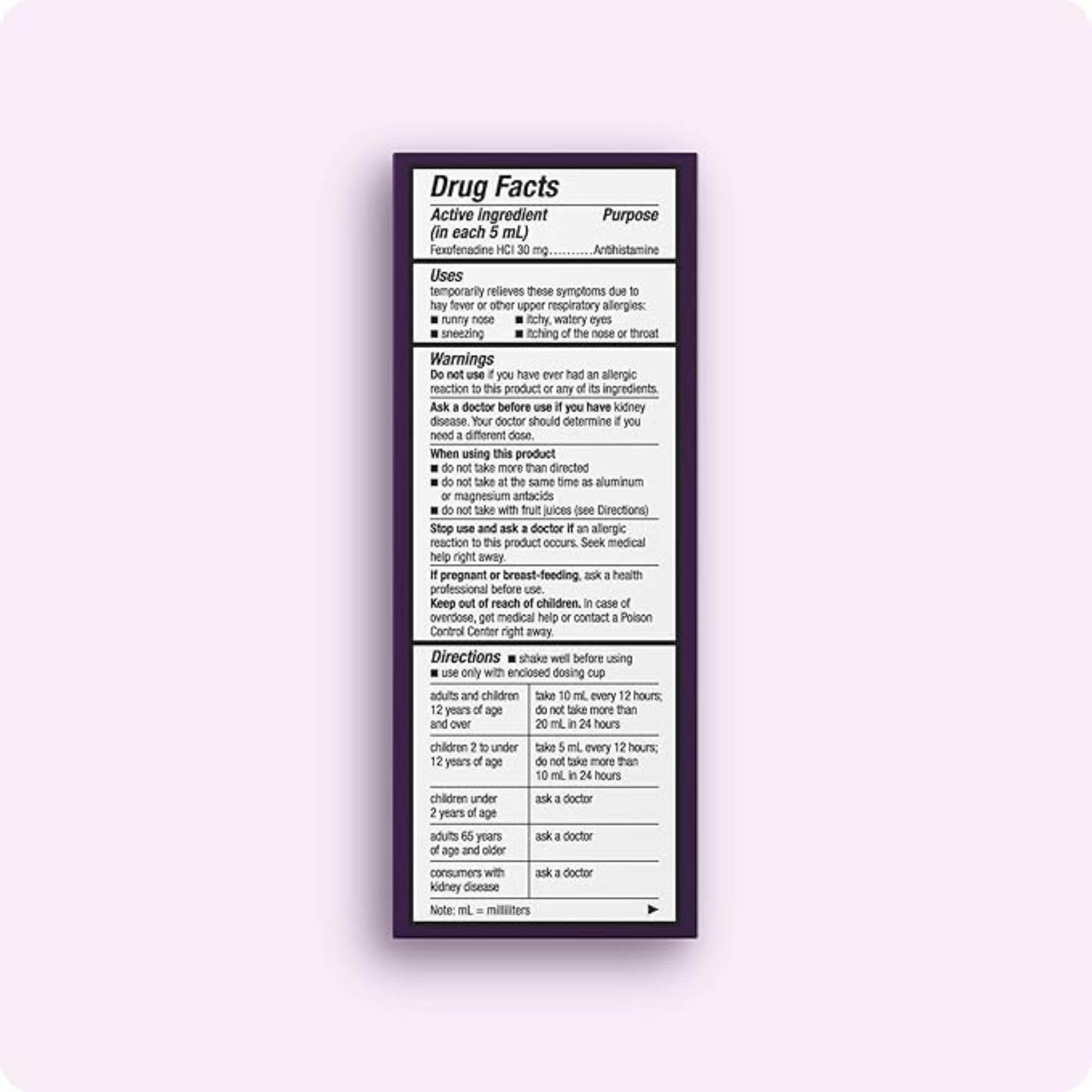Allegra Allergy, Children's, Non Drowsy, Liquid, Grape Flavor 4 Fl Oz