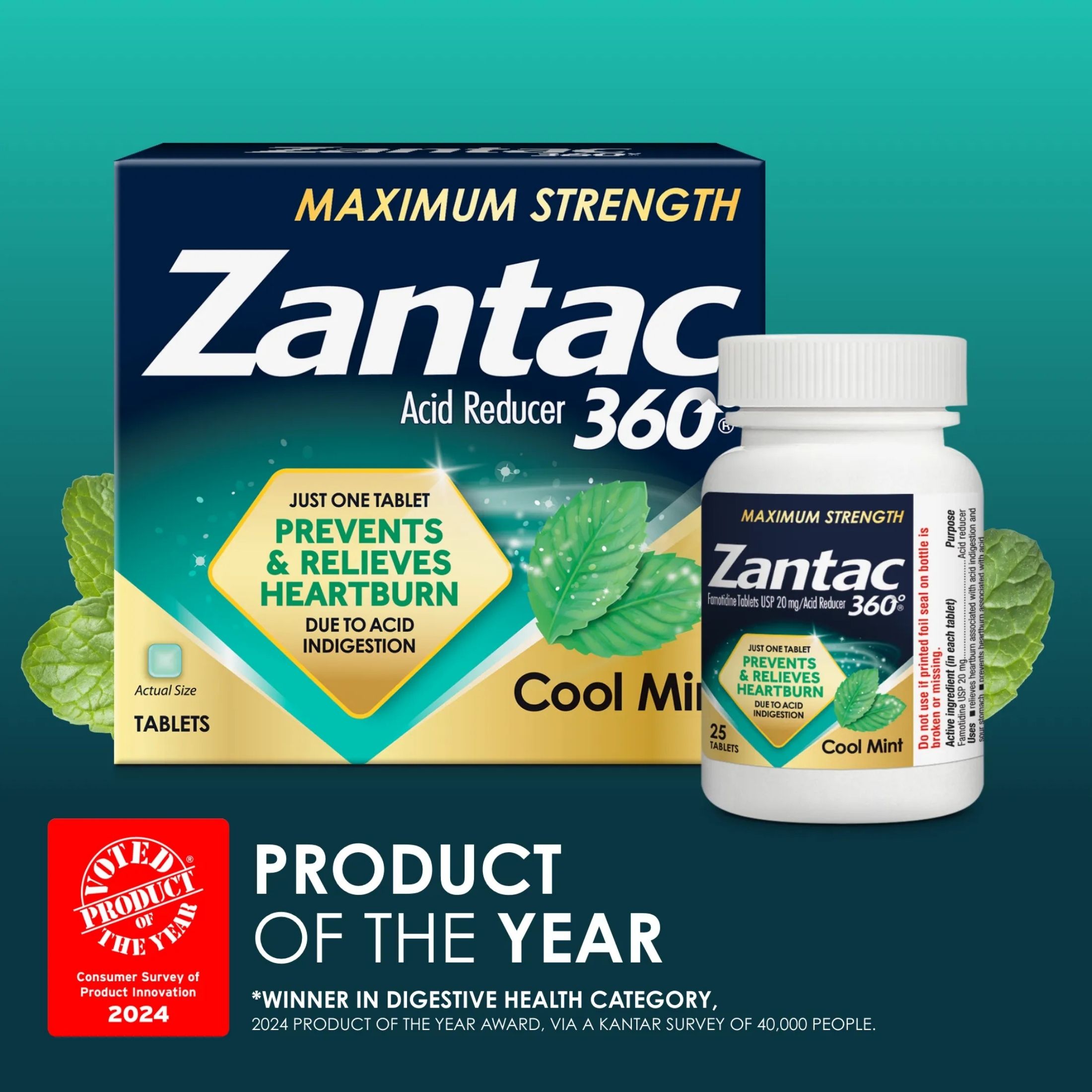 Zantac 360 Acid Reducer, Maximum Strength, 20 Mg, Tablets, Cool Mint
