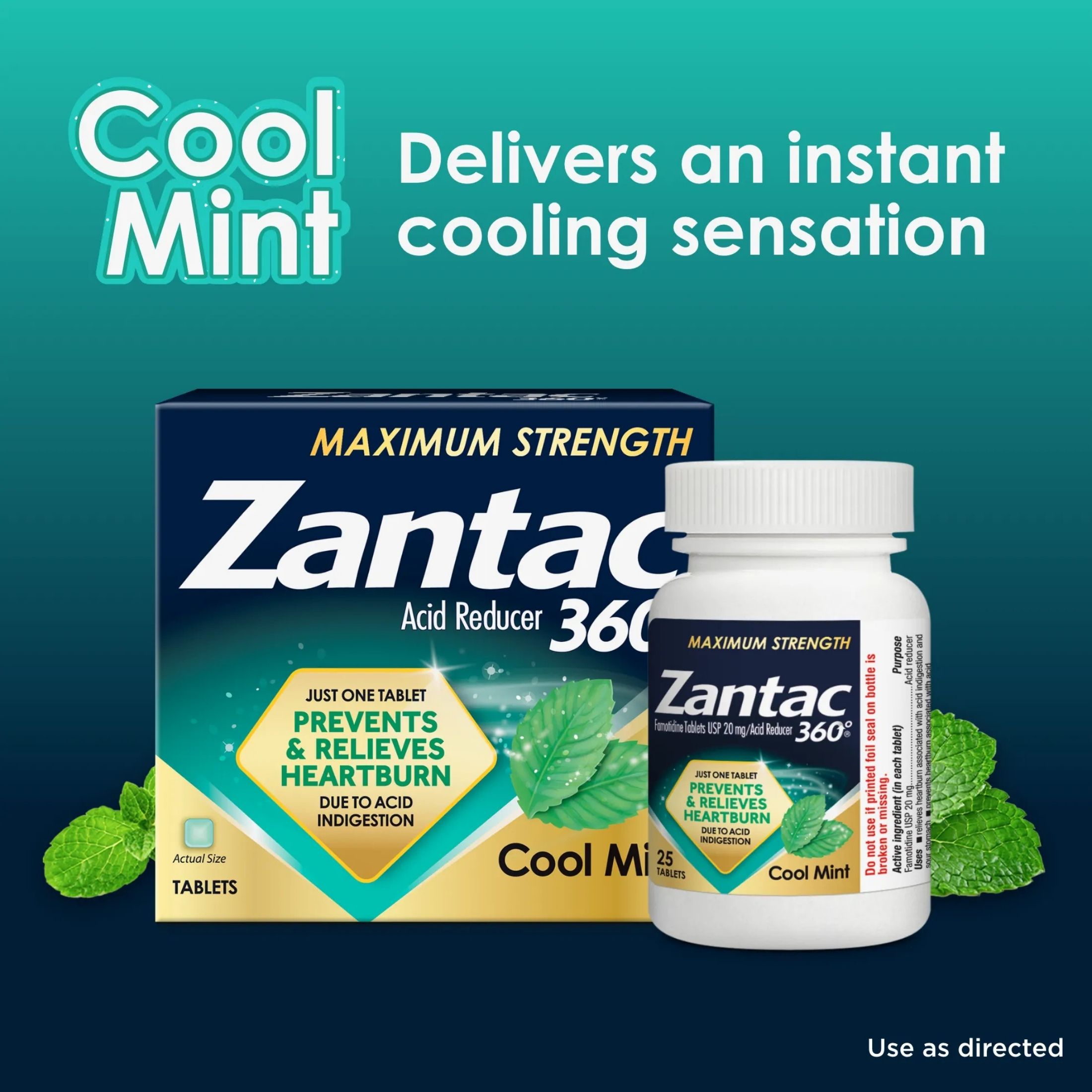 Zantac 360 Acid Reducer, Maximum Strength, 20 Mg, Tablets, Cool Mint