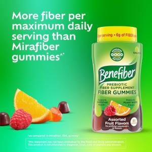 Benefiber Prebiotic Fiber Supplement Gummies For Digestive Health, Assorted Fruit Flavor