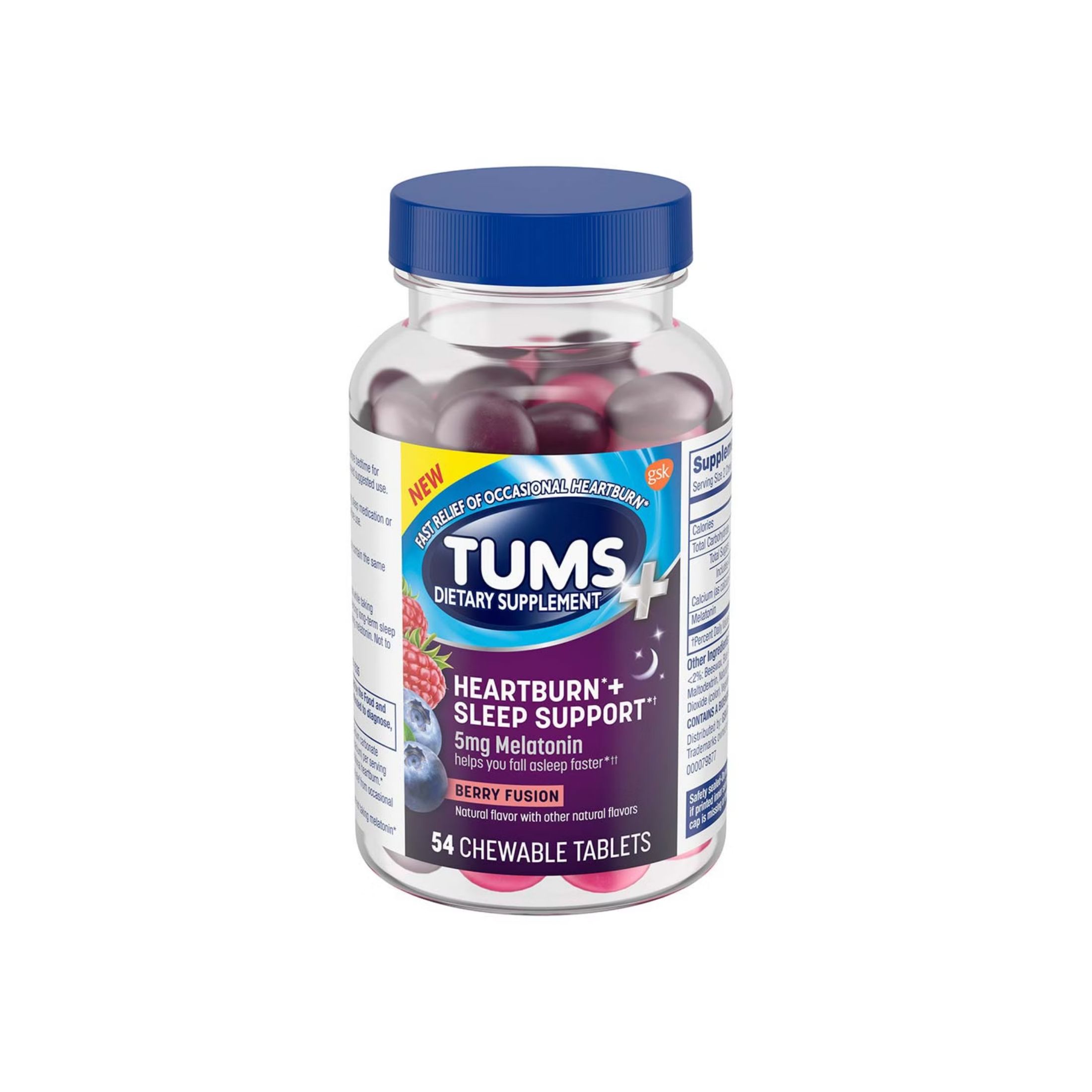 Tums Heartburn And Sleep Support With 5mg Melatonin Chewable Tablets - Berry Fusion