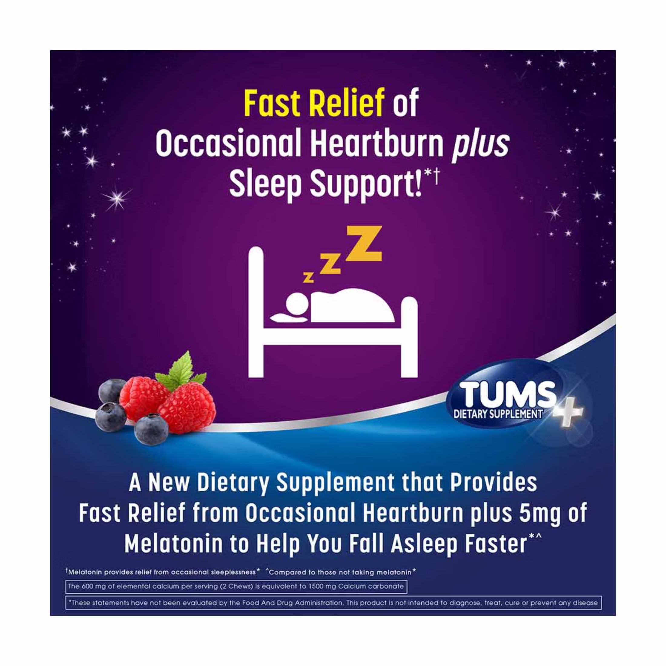 Tums Heartburn And Sleep Support With 5mg Melatonin Chewable Tablets - Berry Fusion