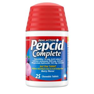 Pepcid Complete Acid Reducer + Antacid Chewable Tablets For Heartburn Relief, Berry Flavor, 25 Ct