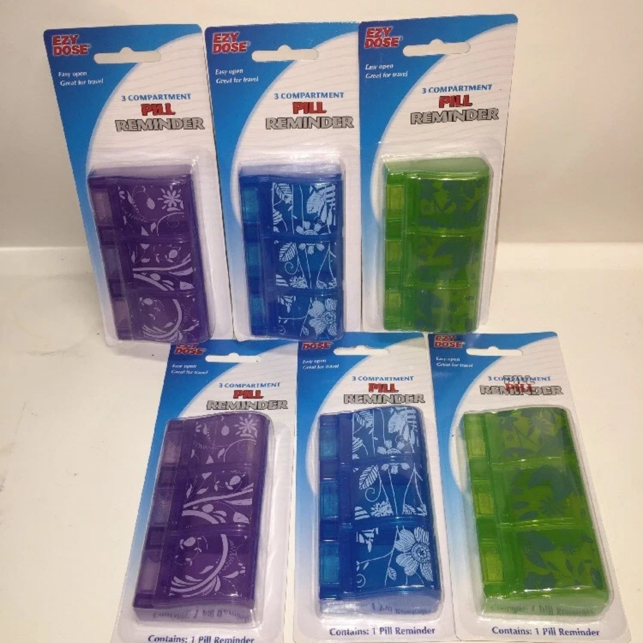 6) EZY Dose 67161 Easy Open 3-Compartment Pill Reminder *Value Bundle Of 6