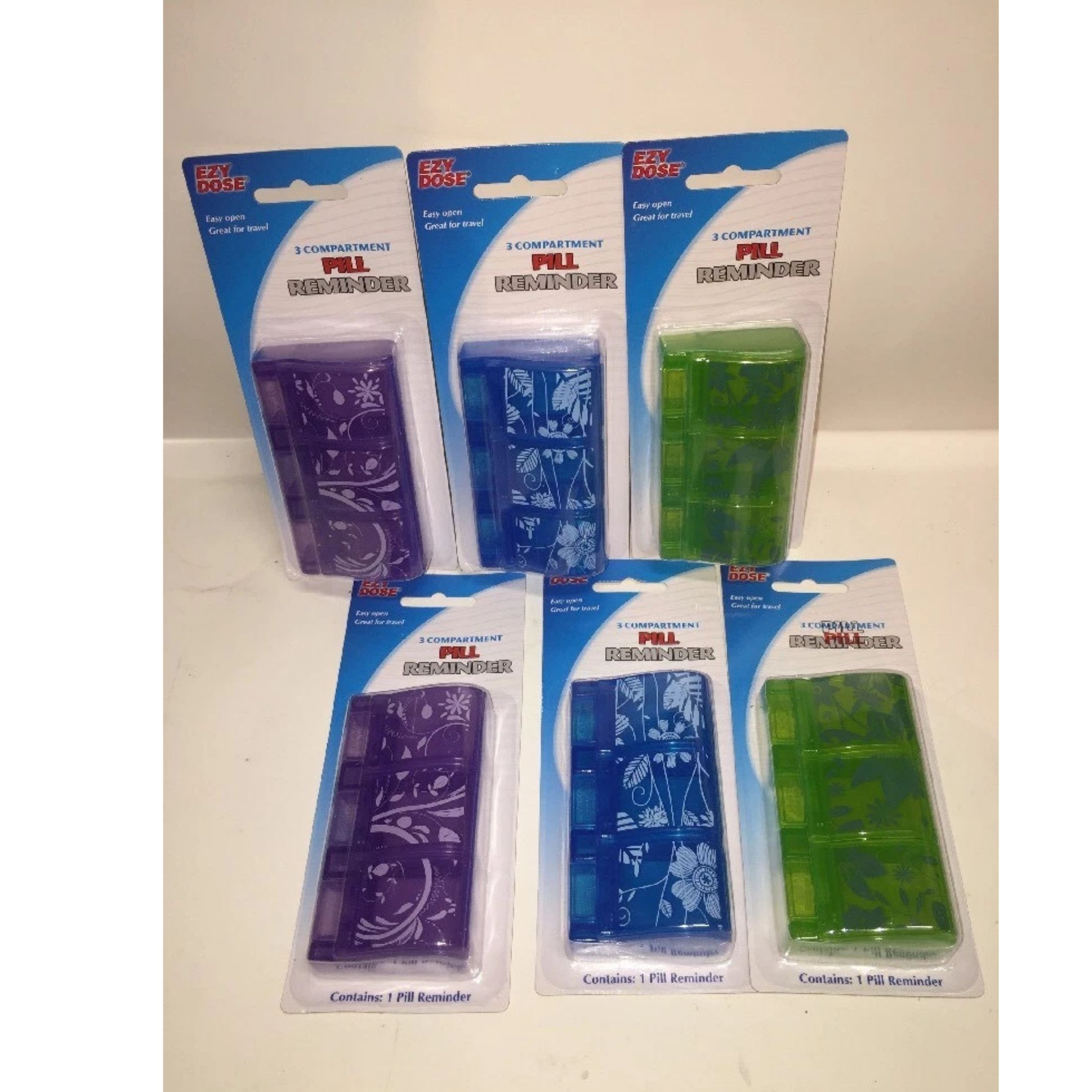 6) EZY Dose 67161 Easy Open 3-Compartment Pill Reminder *Value Bundle Of 6