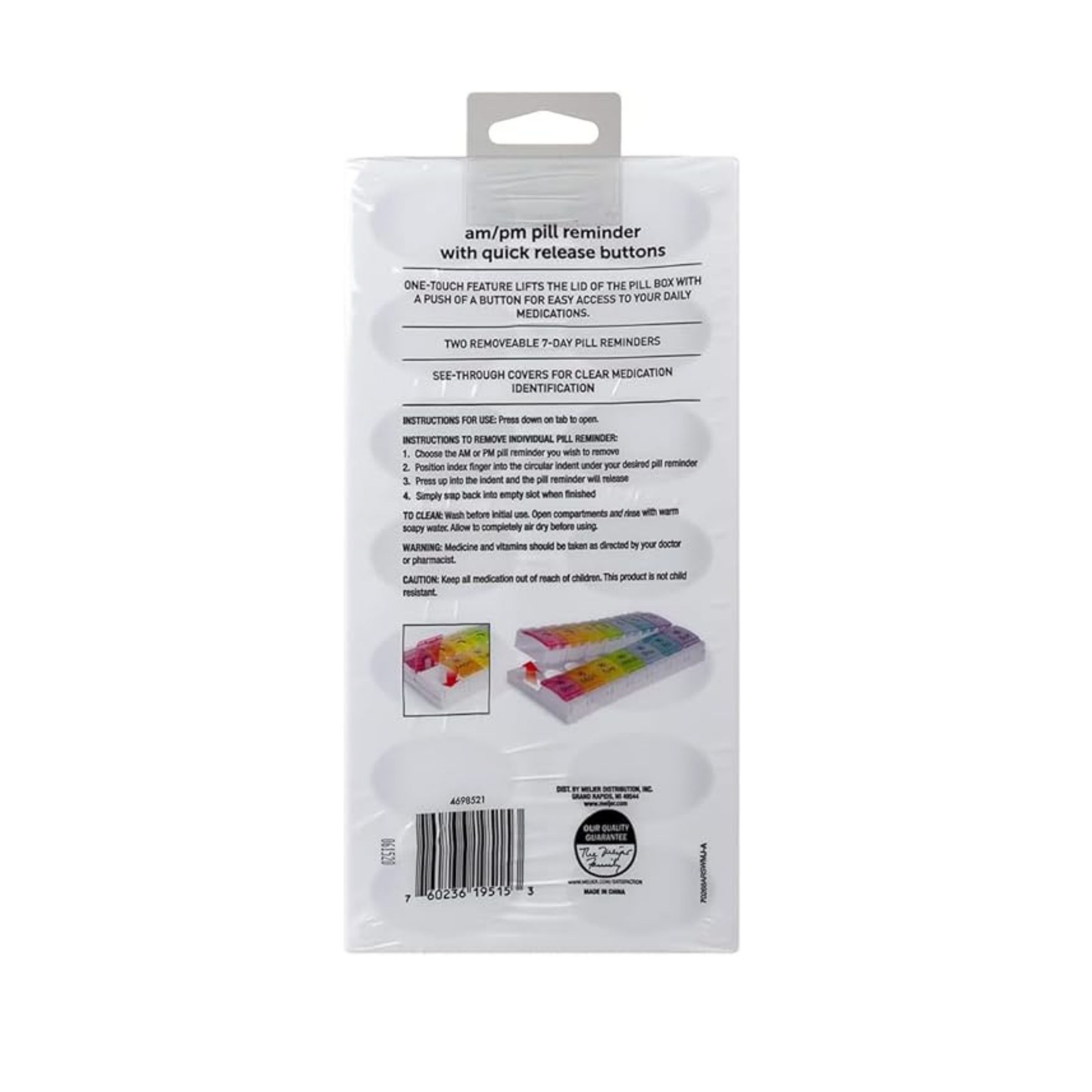 Ezy Dose Push Button 7-Day Pill Case, Am/Pm, Rainbow