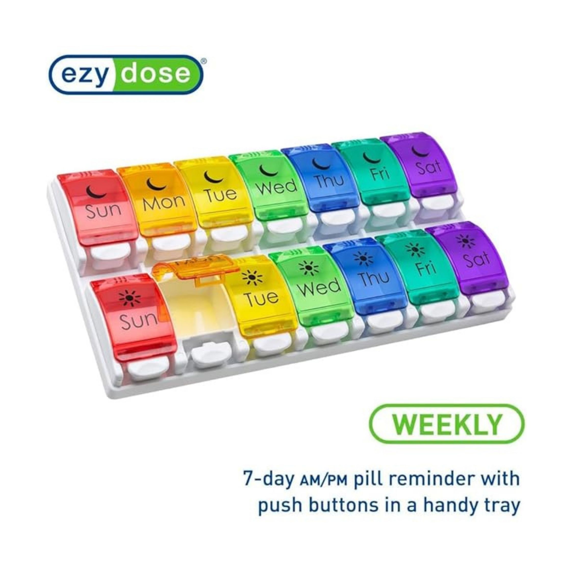Ezy Dose Push Button 7-Day Pill Case, Am/Pm, Rainbow