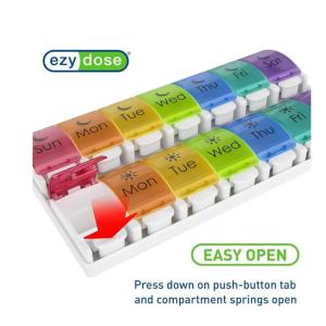 Ezy Dose Push Button 7-Day Pill Case, Am/Pm, Rainbow