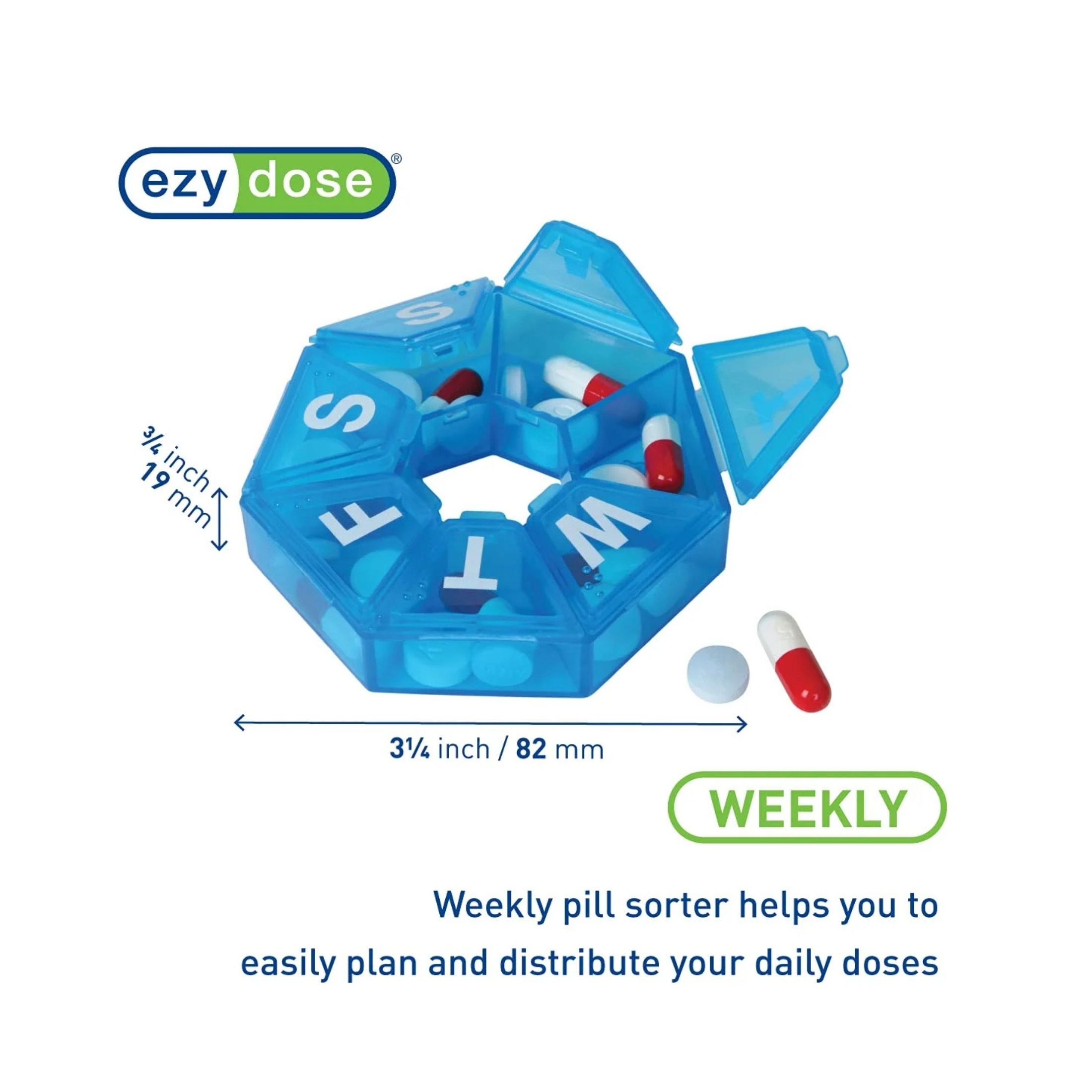 Ezy Dose Weekly 7 Sided Pill Planner, Assorted