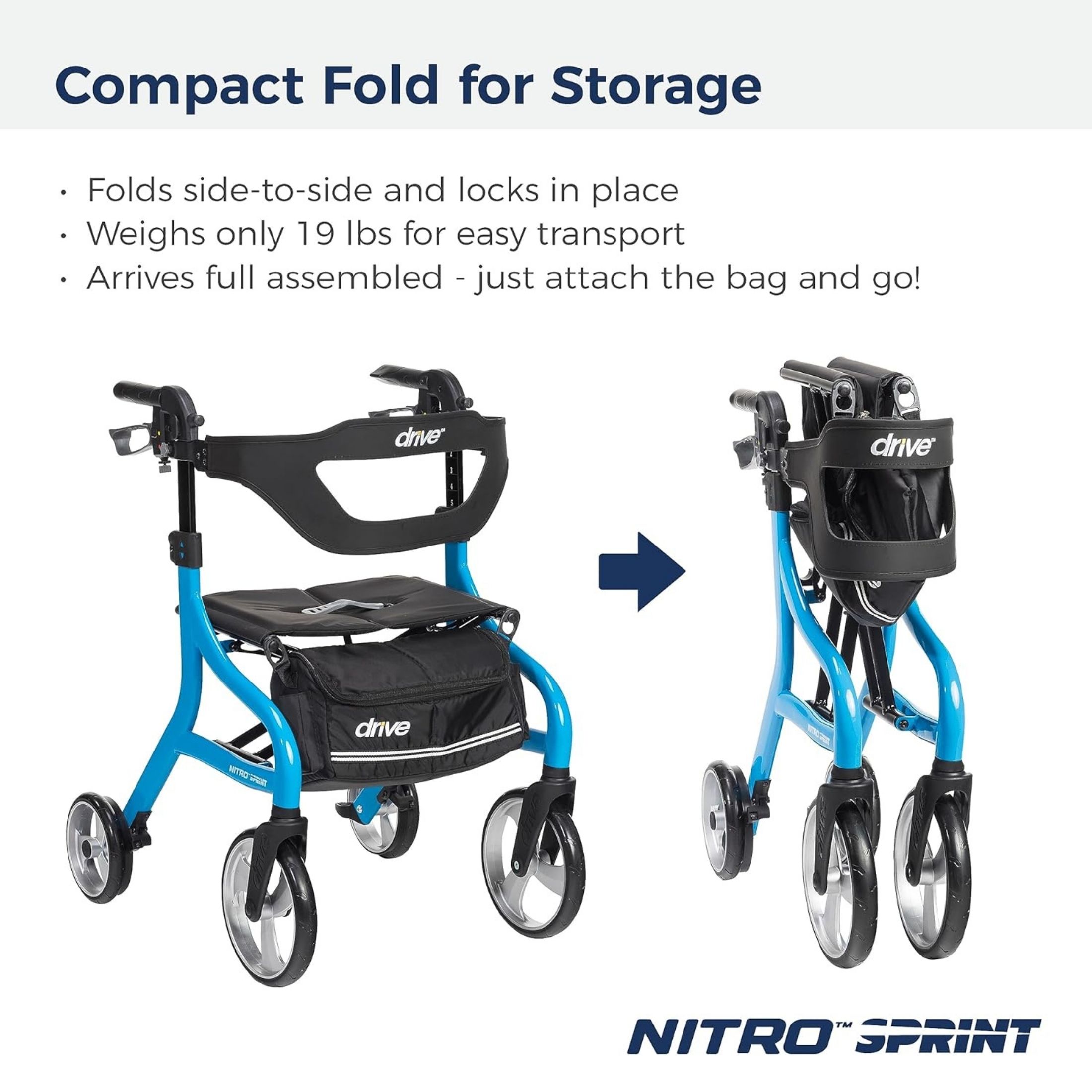 Drive Medical Nitro Sprint Rollator, Blue