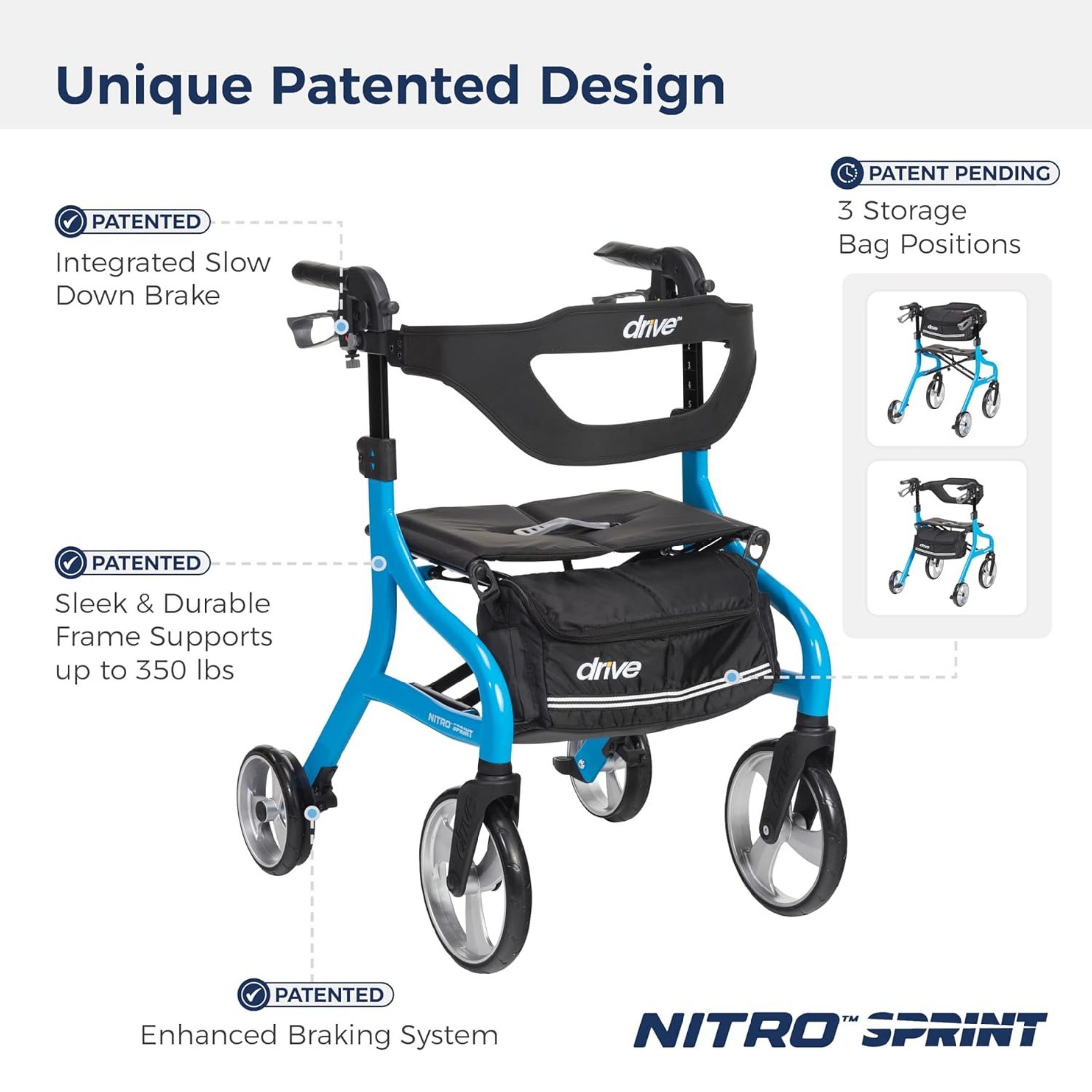 Drive Medical Nitro Sprint Rollator, Blue
