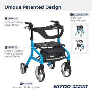 Drive Medical Nitro Sprint Rollator, Blue