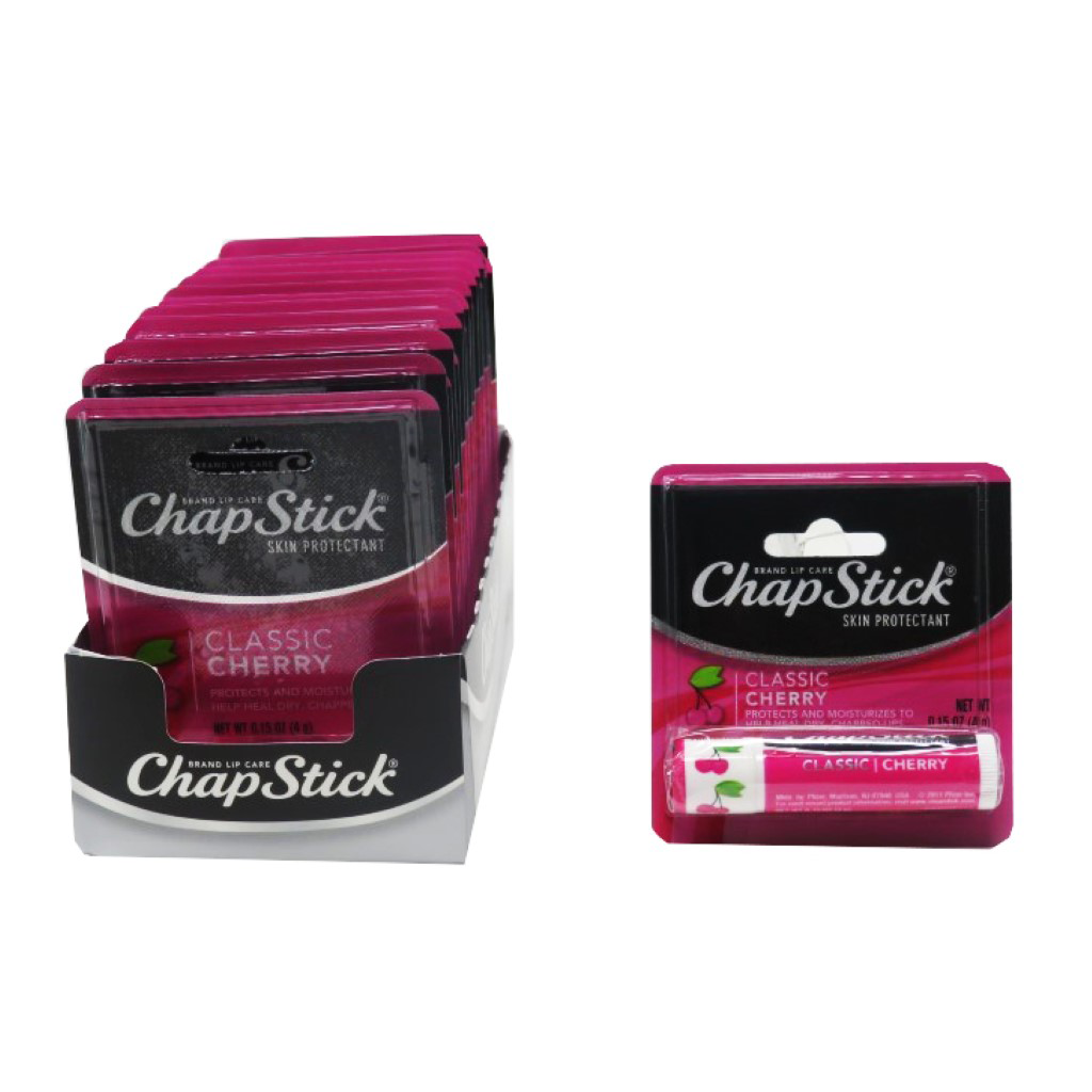 ChapStick Classic Skin Protectant Flavored Lip Balm Tube, 0.15 Ounce Each, Cherry Flavor