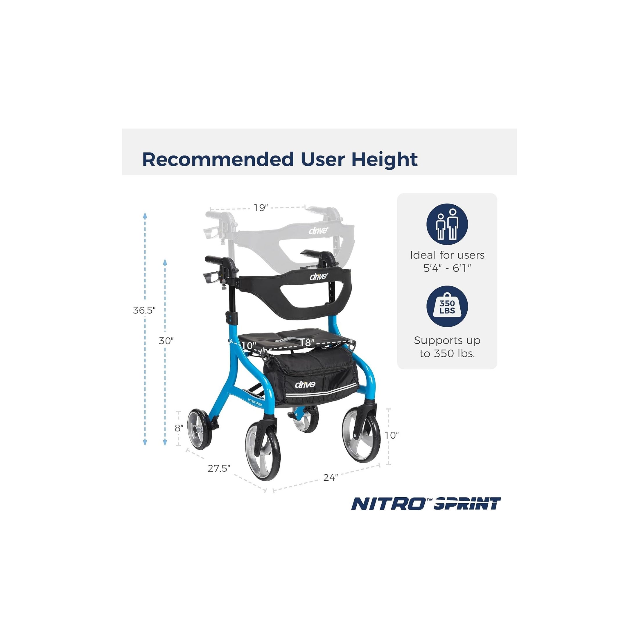 Drive Medical Nitro Sprint Rollator, Blue