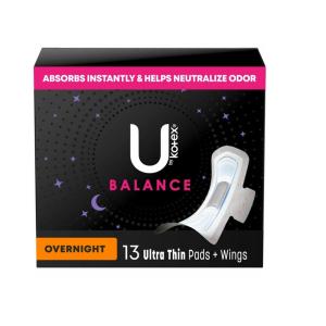 U by Kotex Balance Pads + Wings, Ultra Thin, Overnight