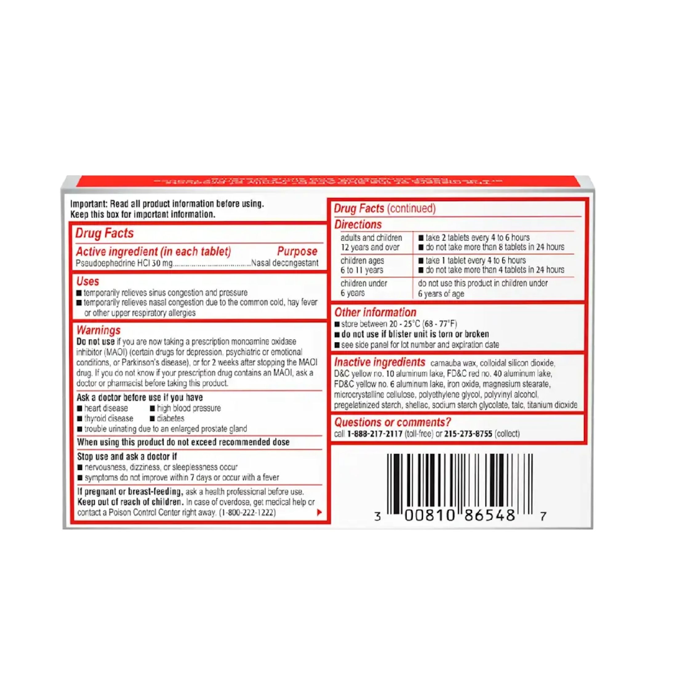 Sudafed Sinus Congestion Maximum Strength Nasal Decongestant Tablets