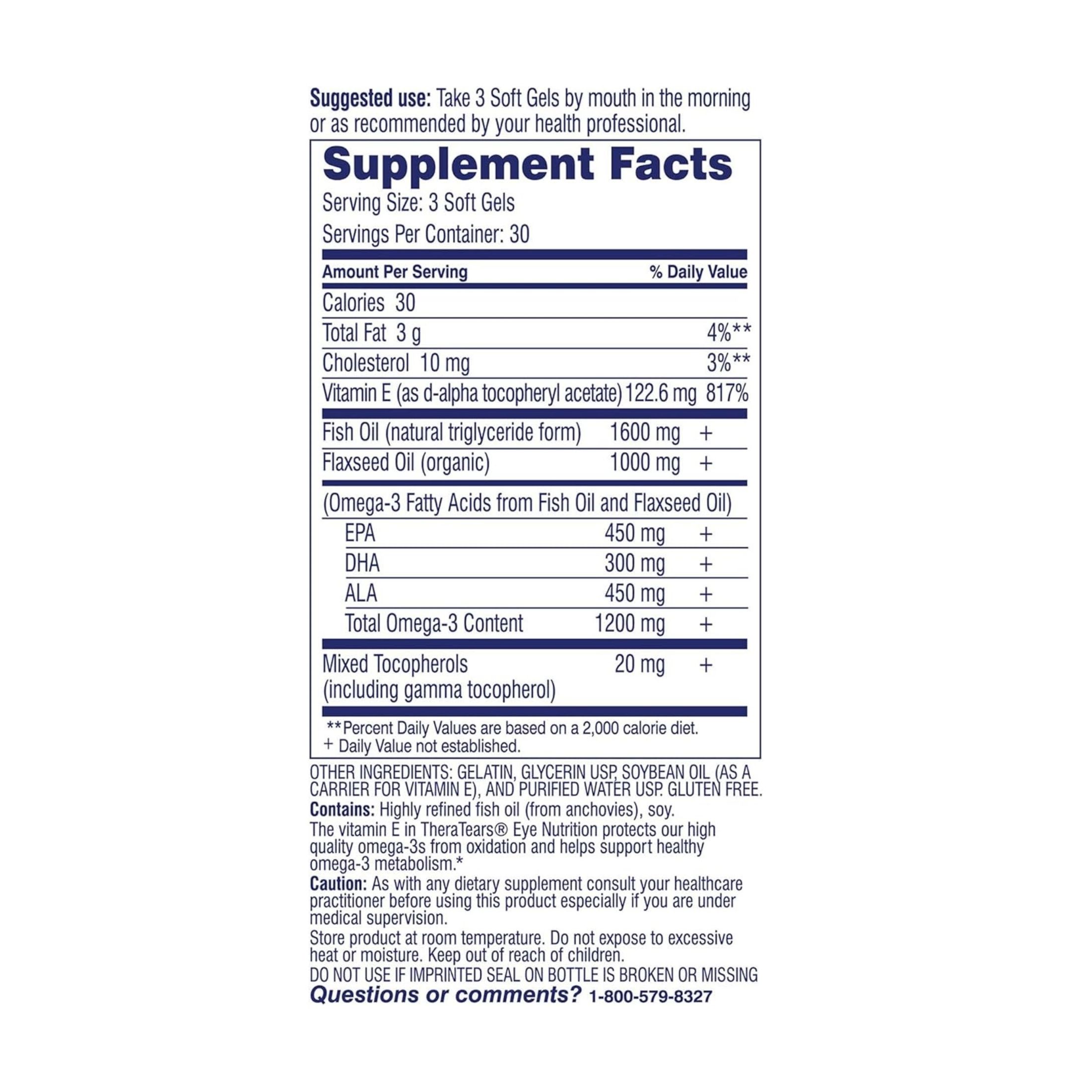 Thera Tears Omega 3 Supplement For Eye Nutrition 1200mg Capsules