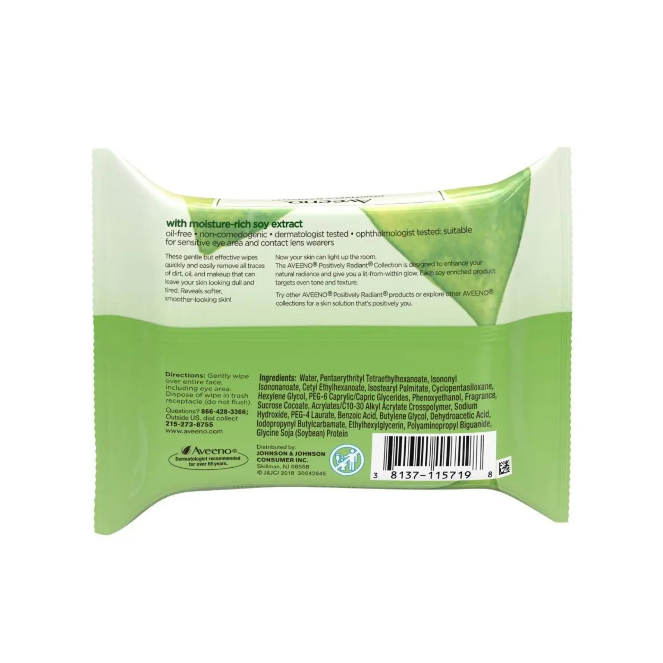 Aveeno Positively Radiant Oil Free Makeup Removing Face Wipes, 25 Ct