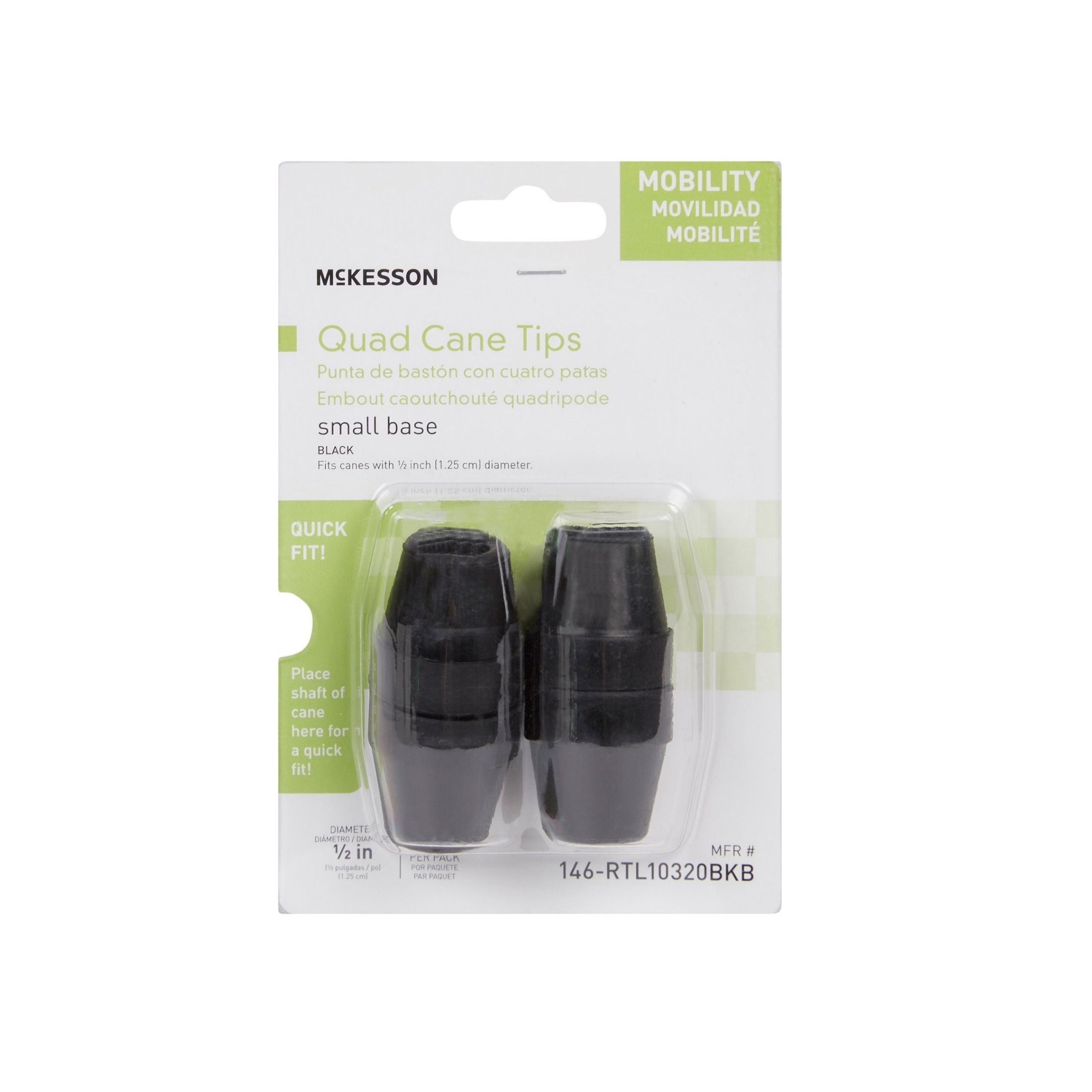 McKesson Quad Cane Tips, Small Base 1/2" - Set Of 4